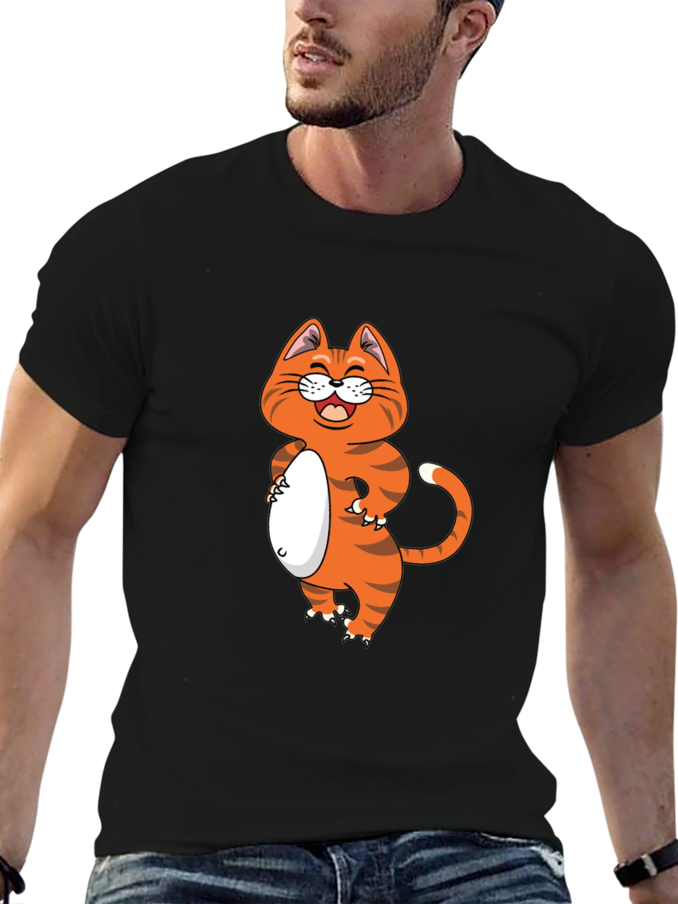 Funny Cat Graphic Tee - Black