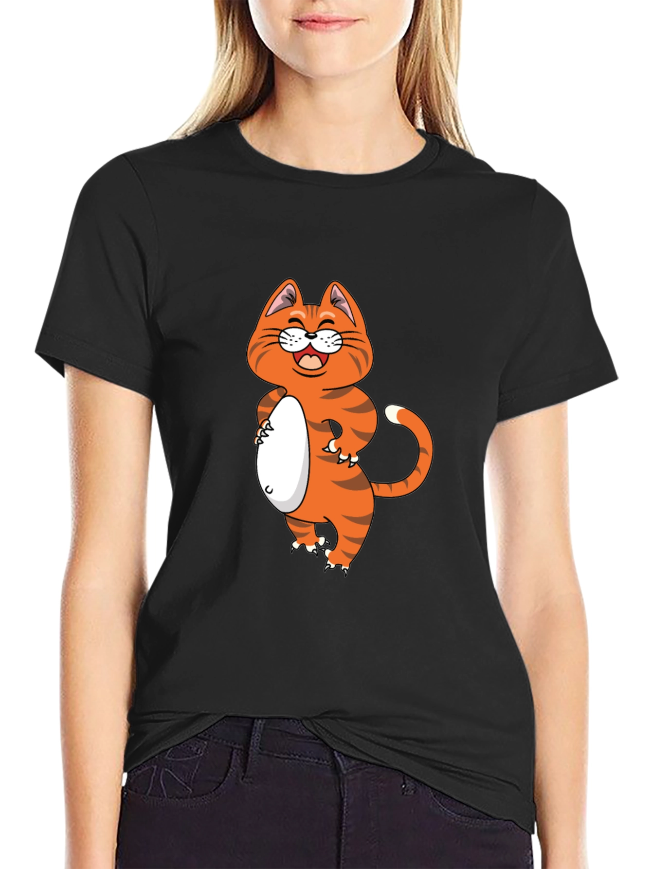 Funny Cat Graphic Tee - Black