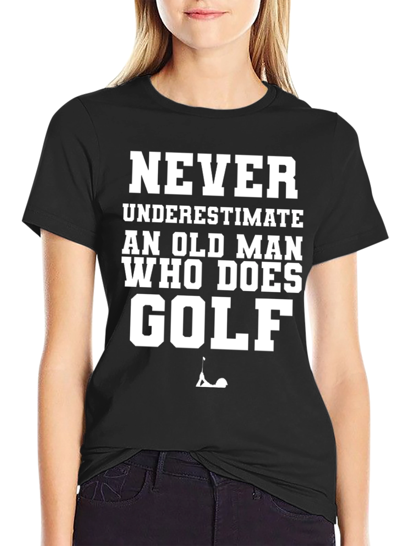 Never Underestimate Old Man Who Does Golf Black T-Shirt