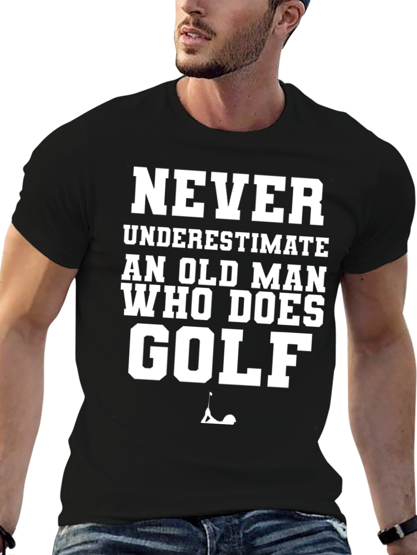 Never Underestimate Old Man Who Does Golf Black T-Shirt