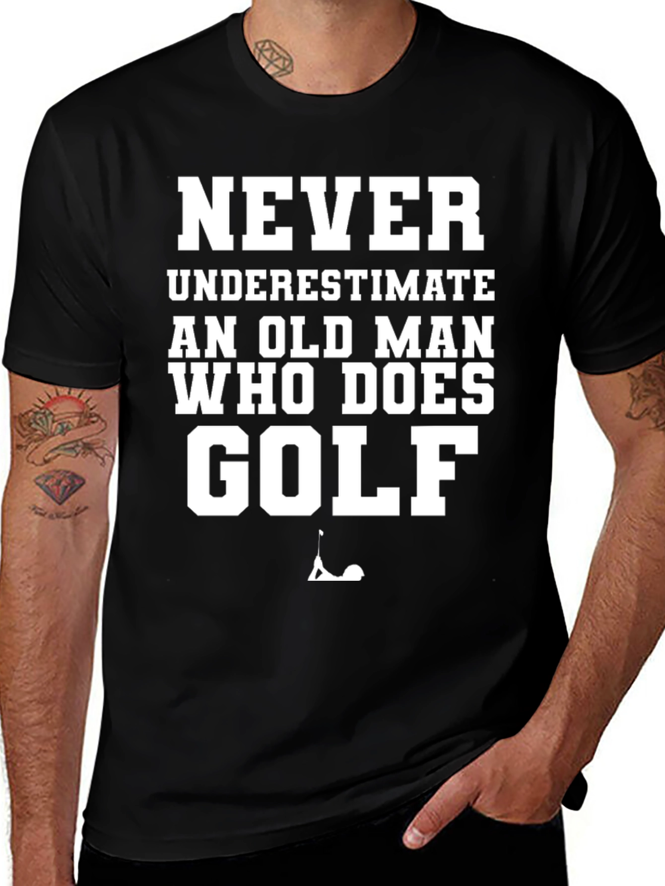 Never Underestimate Old Man Who Does Golf Black T-Shirt
