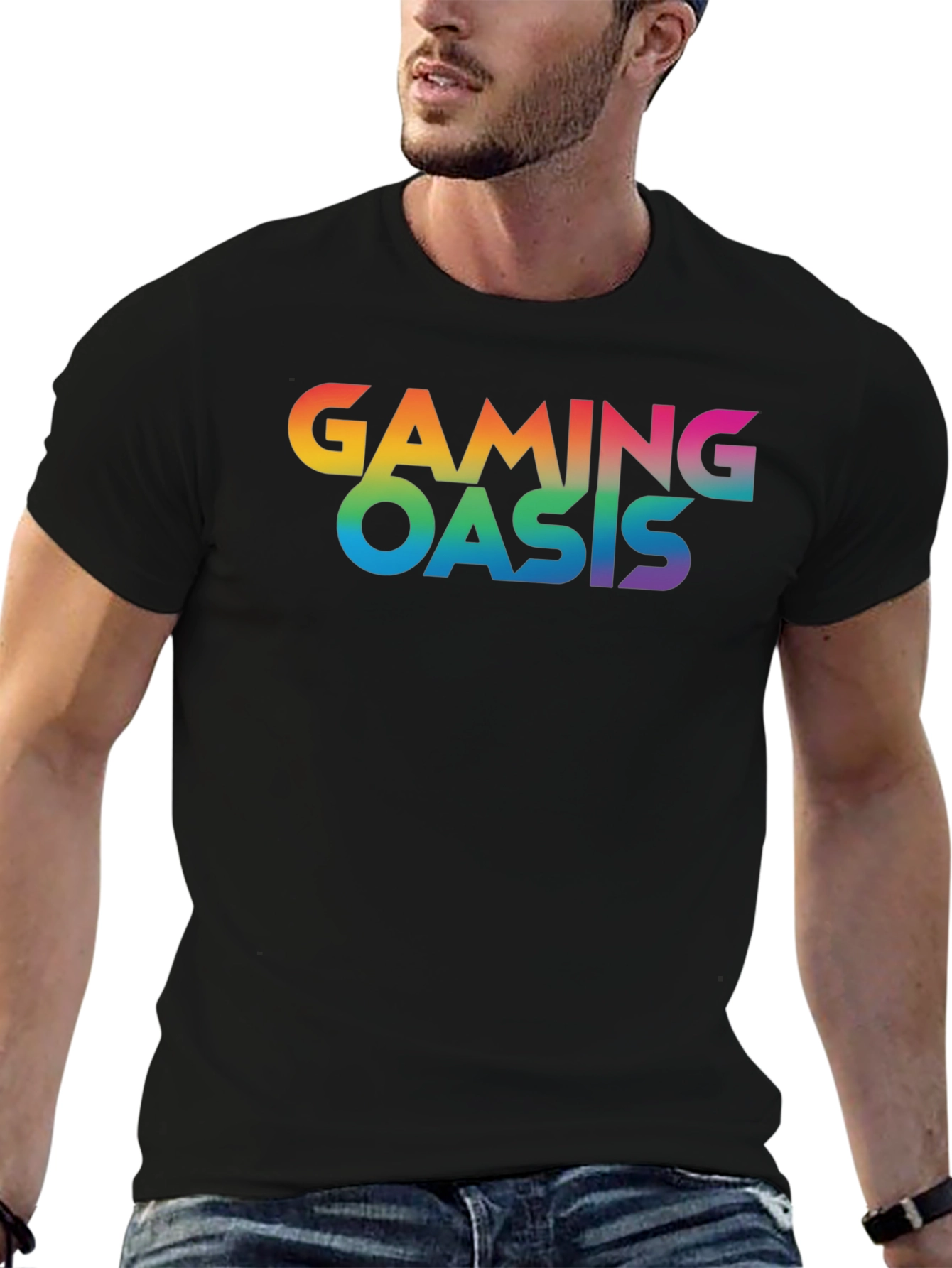 Gaming Oasis Rainbow Logo Black T-Shirt