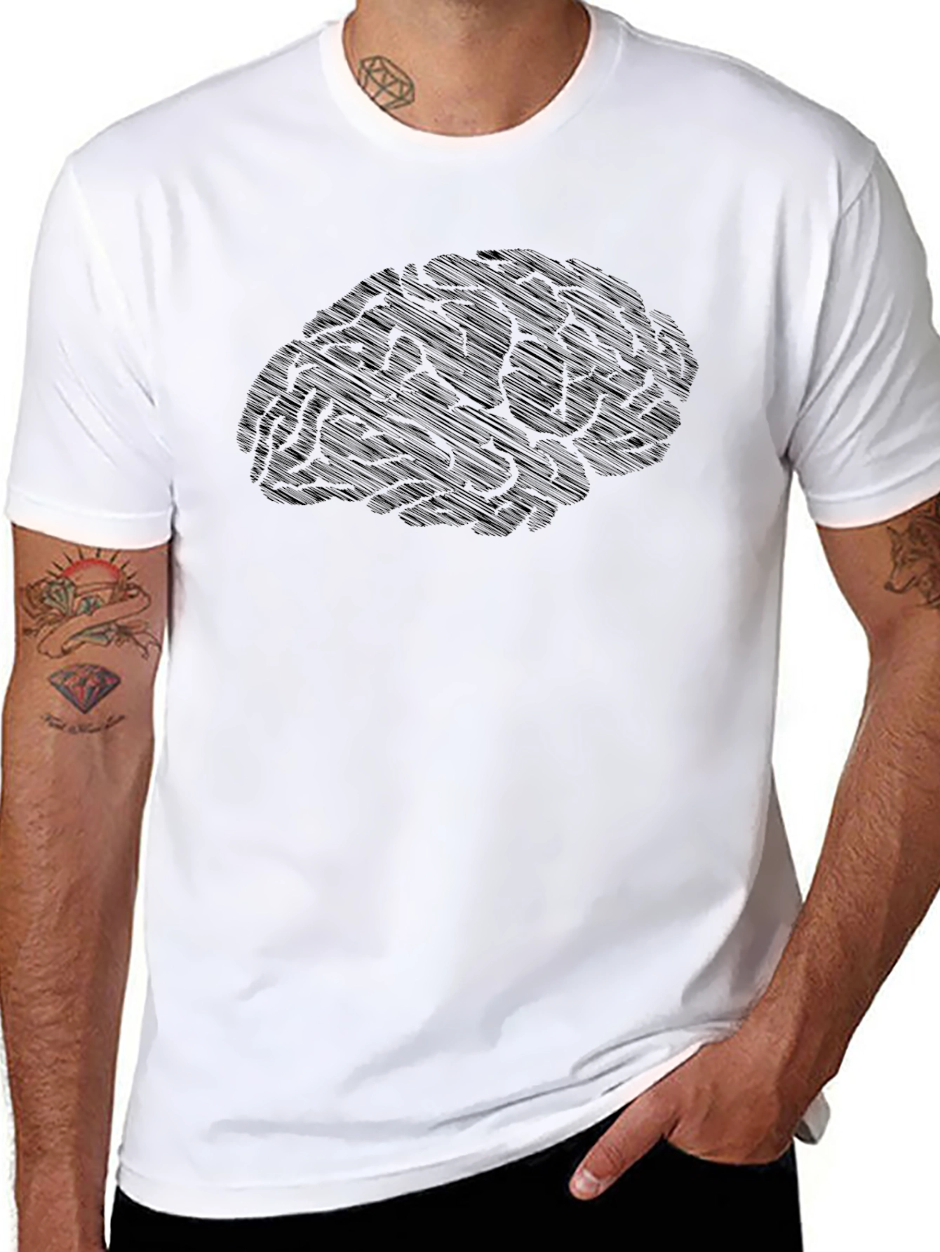 Brain Graphic T-Shirt - Mens Black Crew Neck Tee