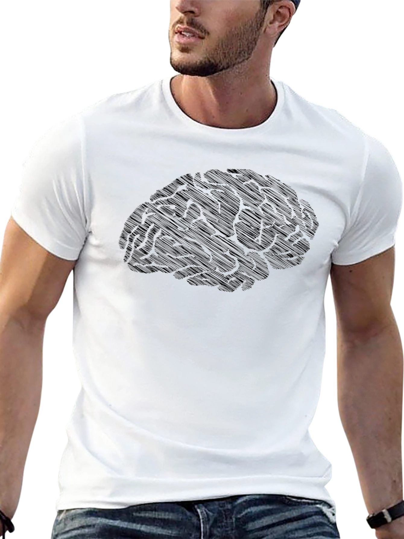 Brain Graphic T-Shirt - Mens Black Crew Neck Tee