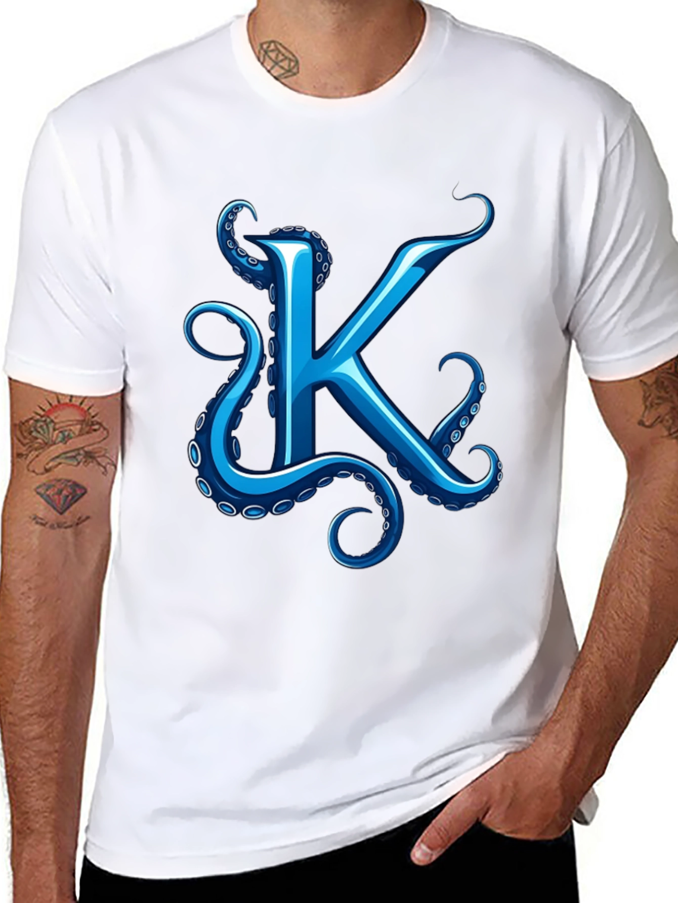 Octopus K Letter Graphic Black T-Shirt