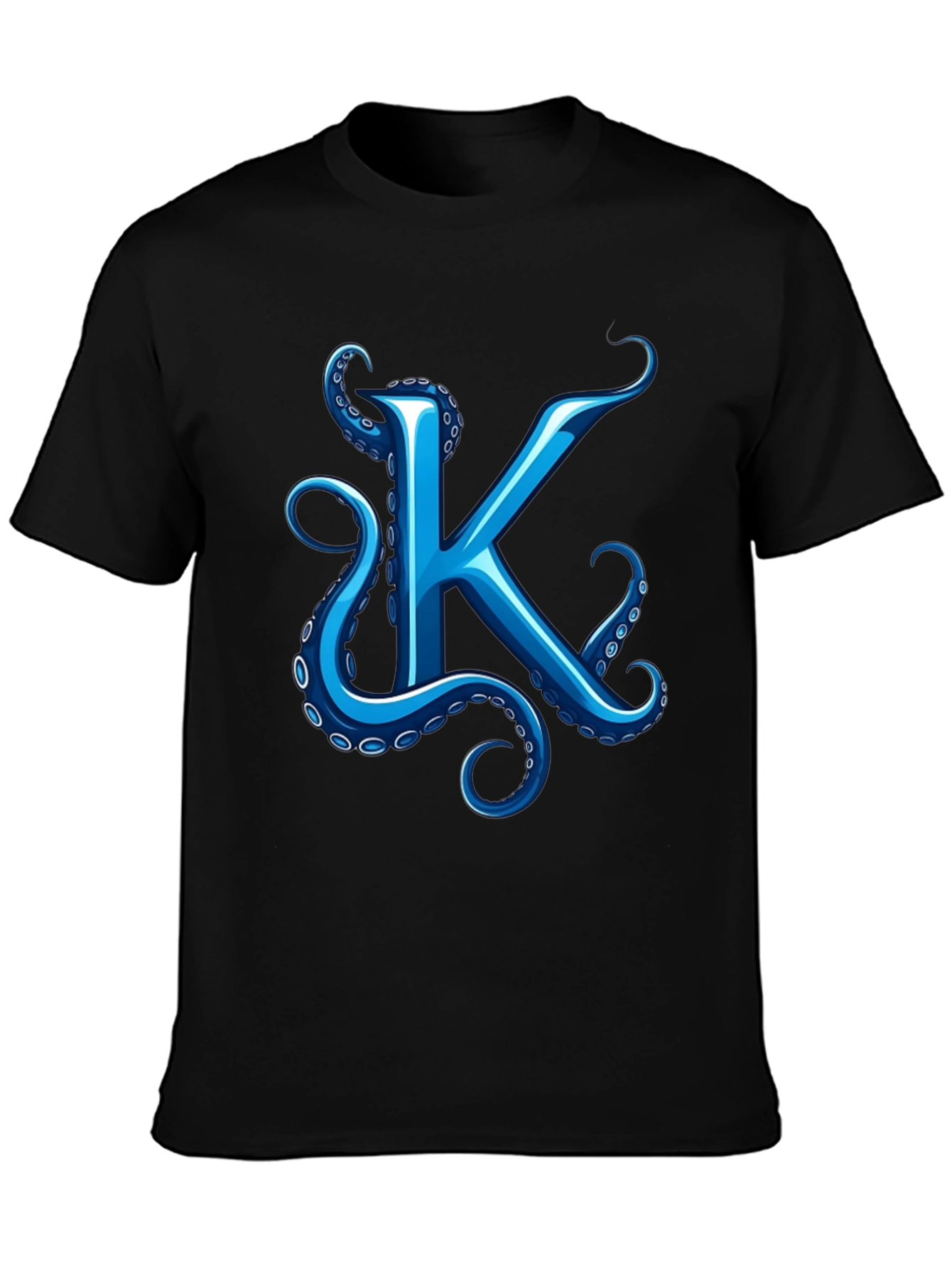 Octopus K Letter Graphic Black T-Shirt