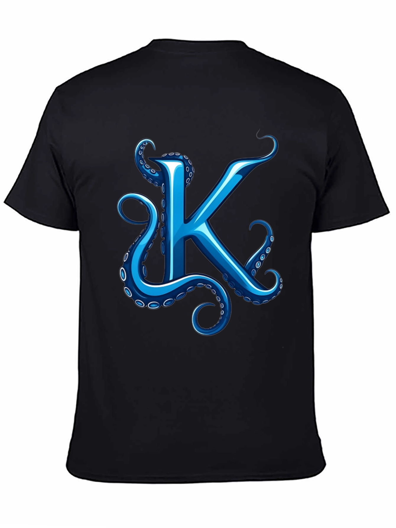Octopus K Letter Graphic Black T-Shirt