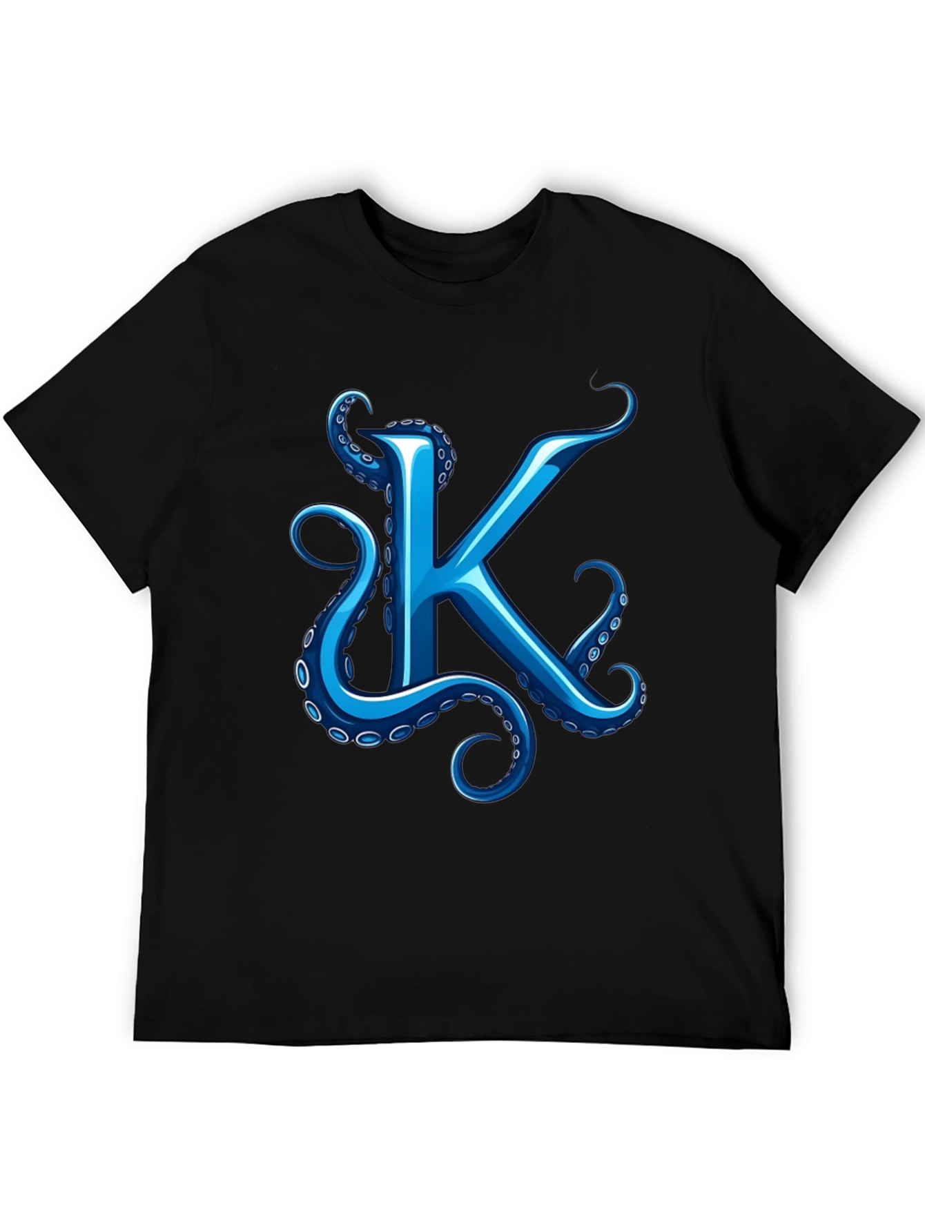 Octopus K Letter Graphic Black T-Shirt