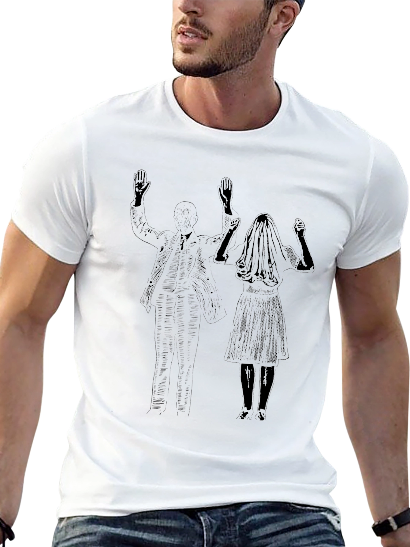 Black Tee with Bride & Groom Graphic