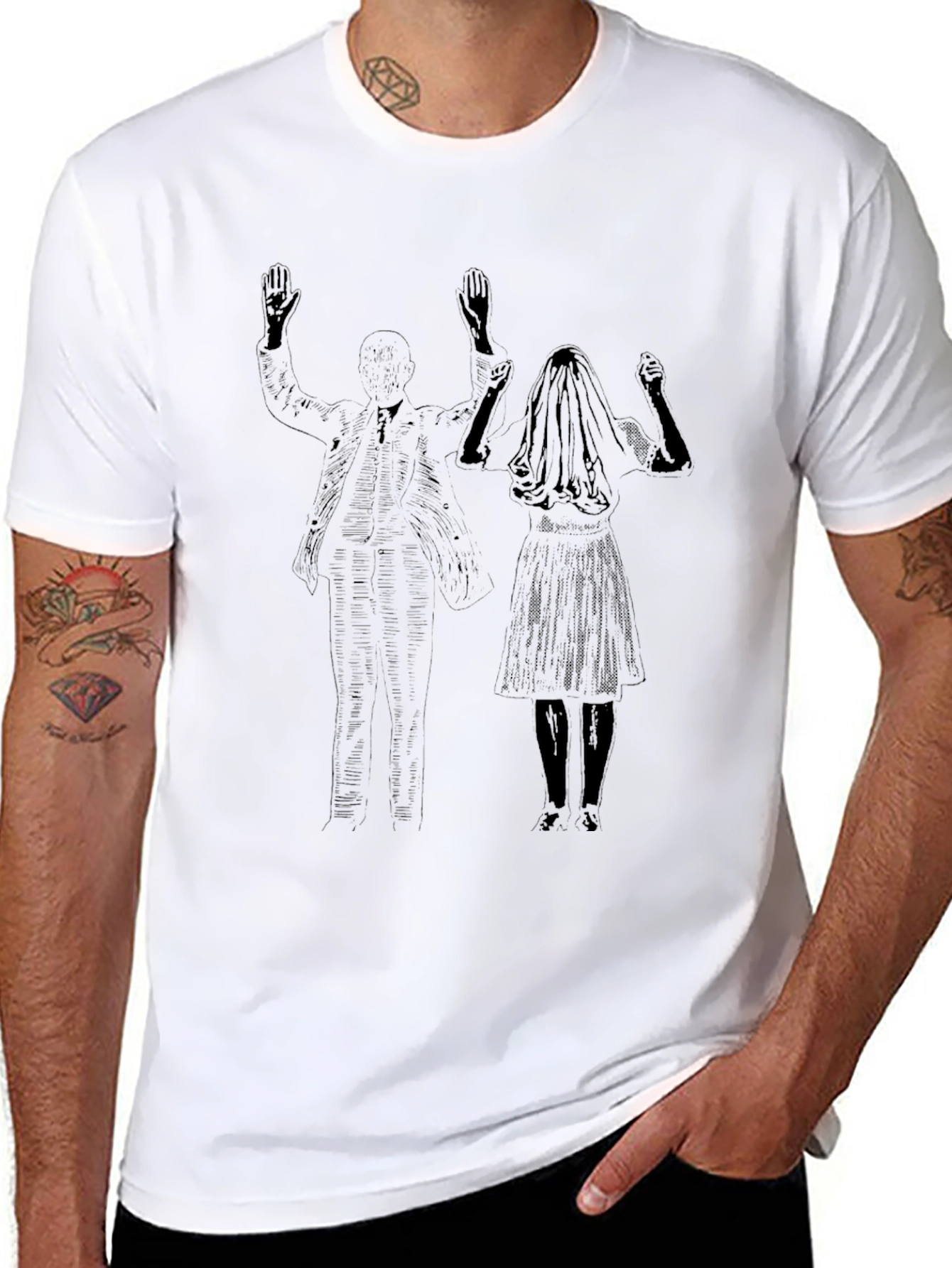 Black Tee with Bride & Groom Graphic