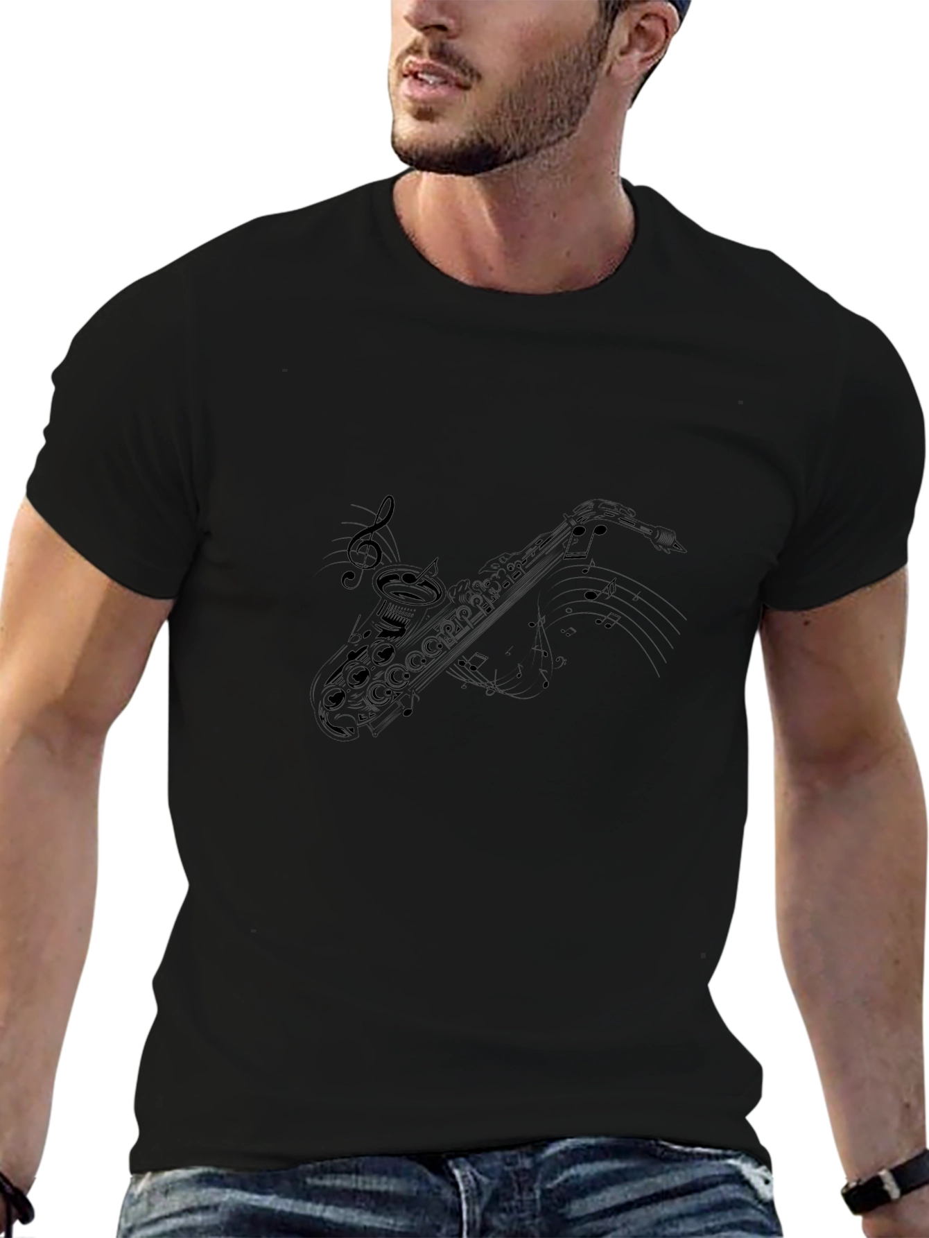 Saxophone Music Black T-Shirt