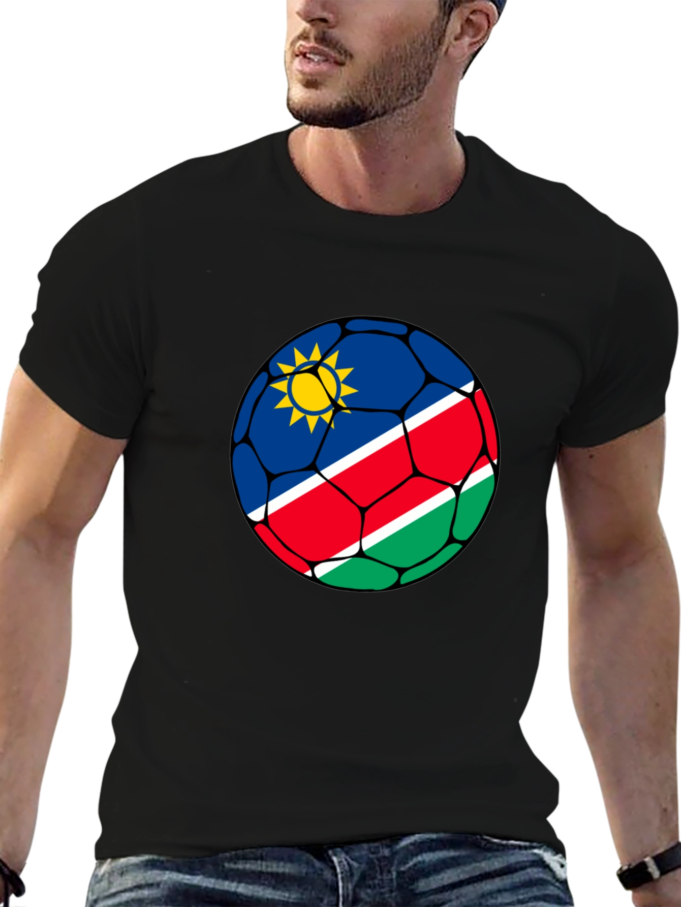 Namibia Flag Soccer Ball Graphic T-Shirt