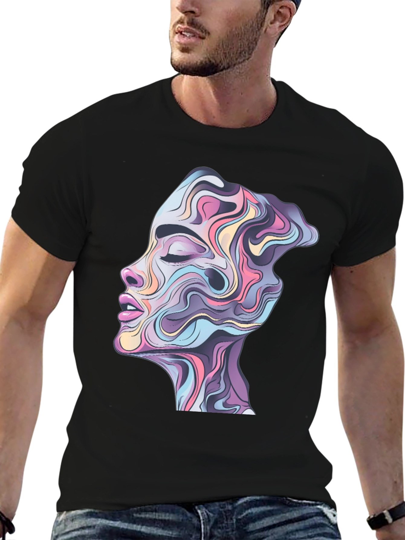 Abstract Face Graphic Black Tee