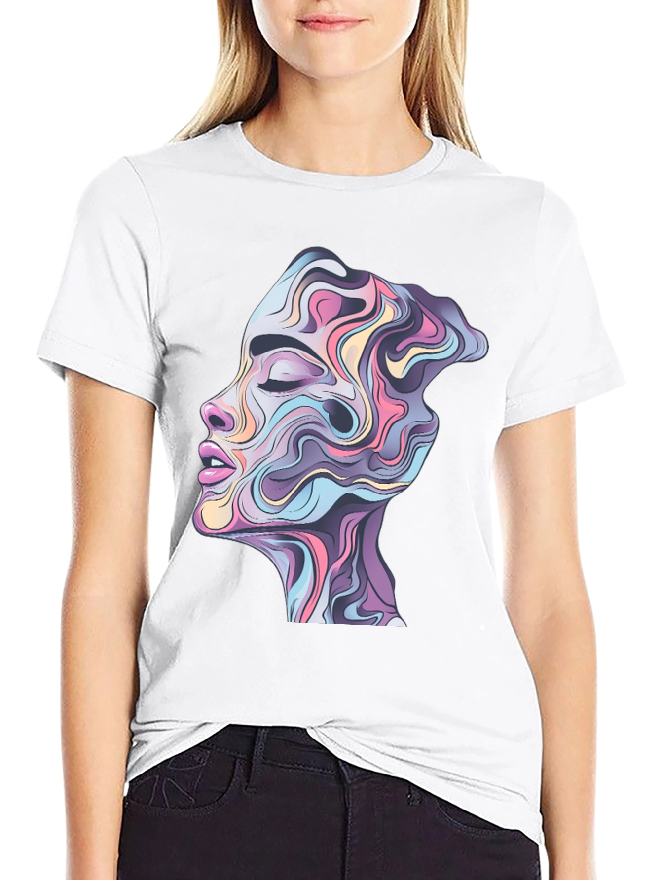 Abstract Face Graphic Black Tee