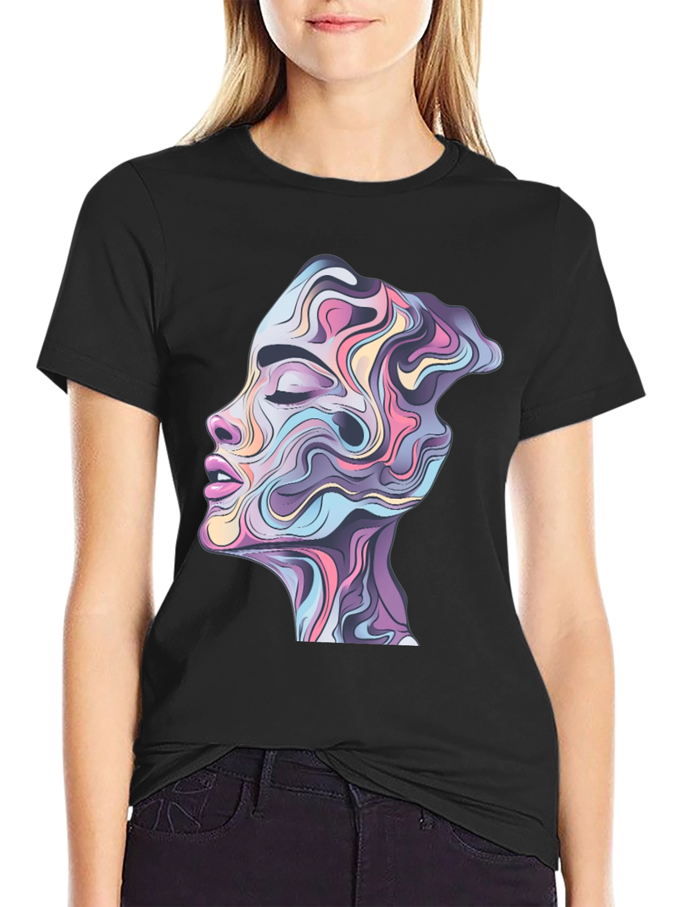 Abstract Face Graphic Black Tee