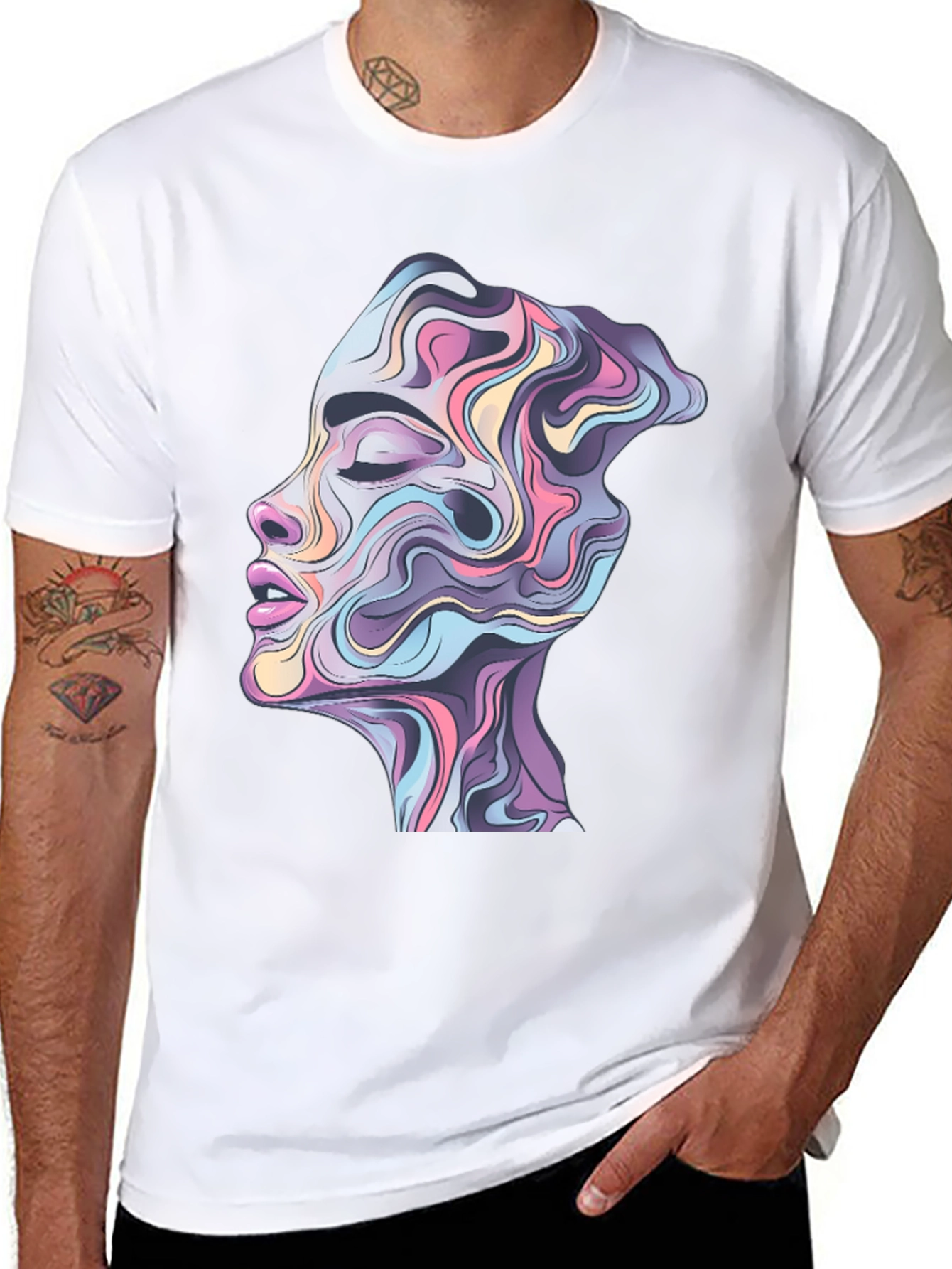 Abstract Face Graphic Black Tee