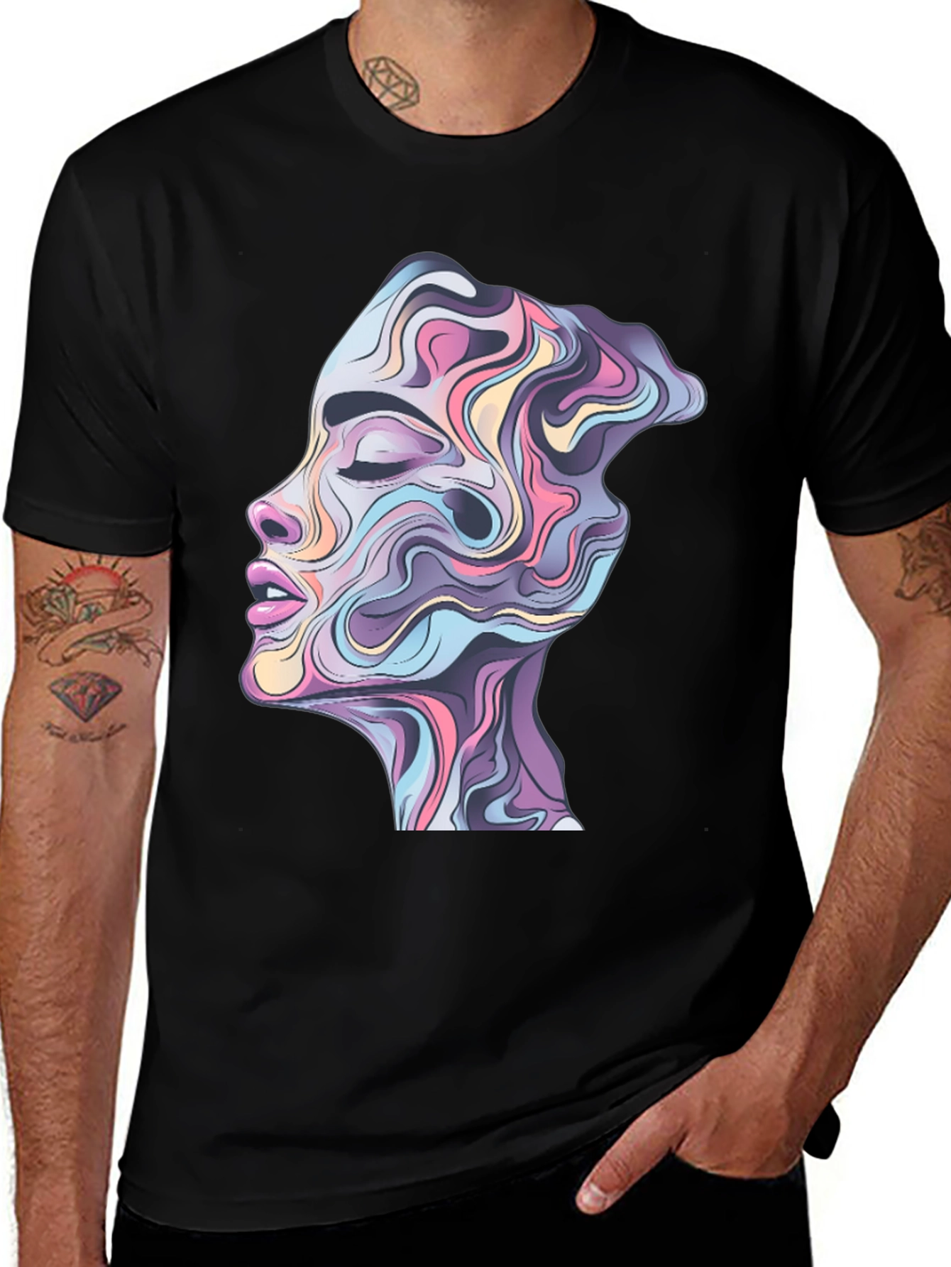 Abstract Face Graphic Black Tee