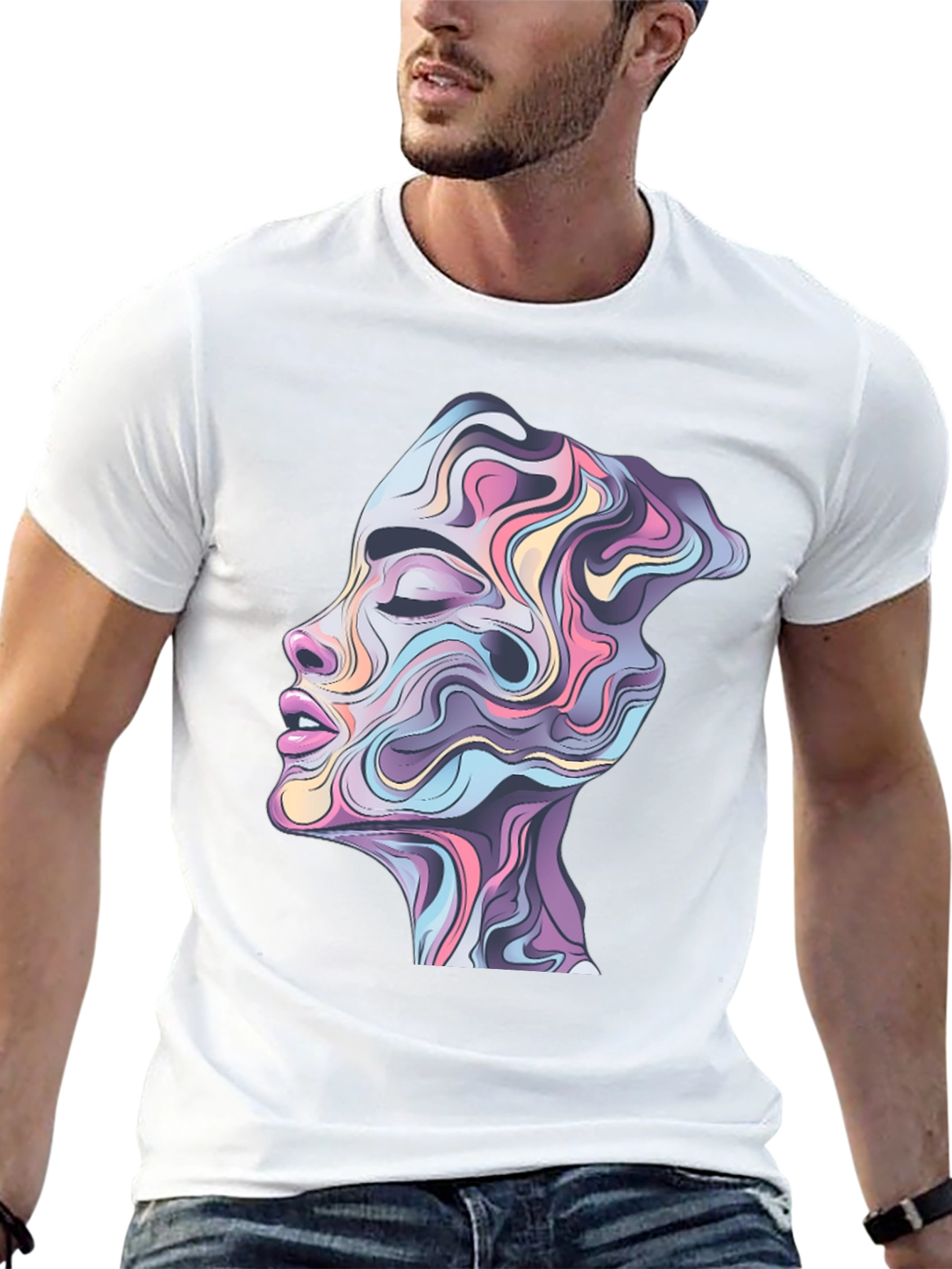 Abstract Face Graphic Black Tee