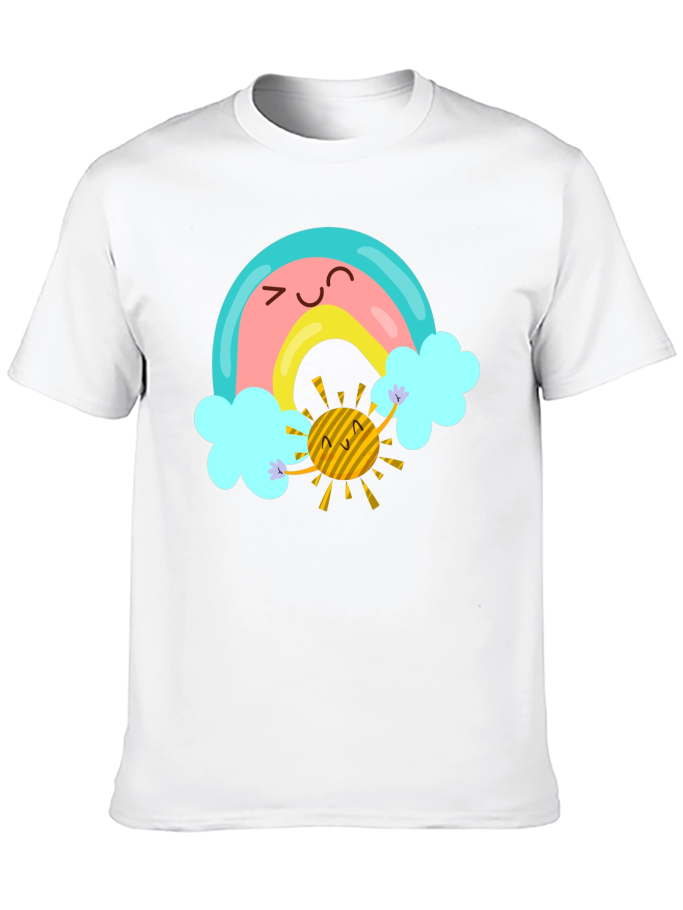 Cartoon Rainbow & Sun Graphic Black T-Shirt
