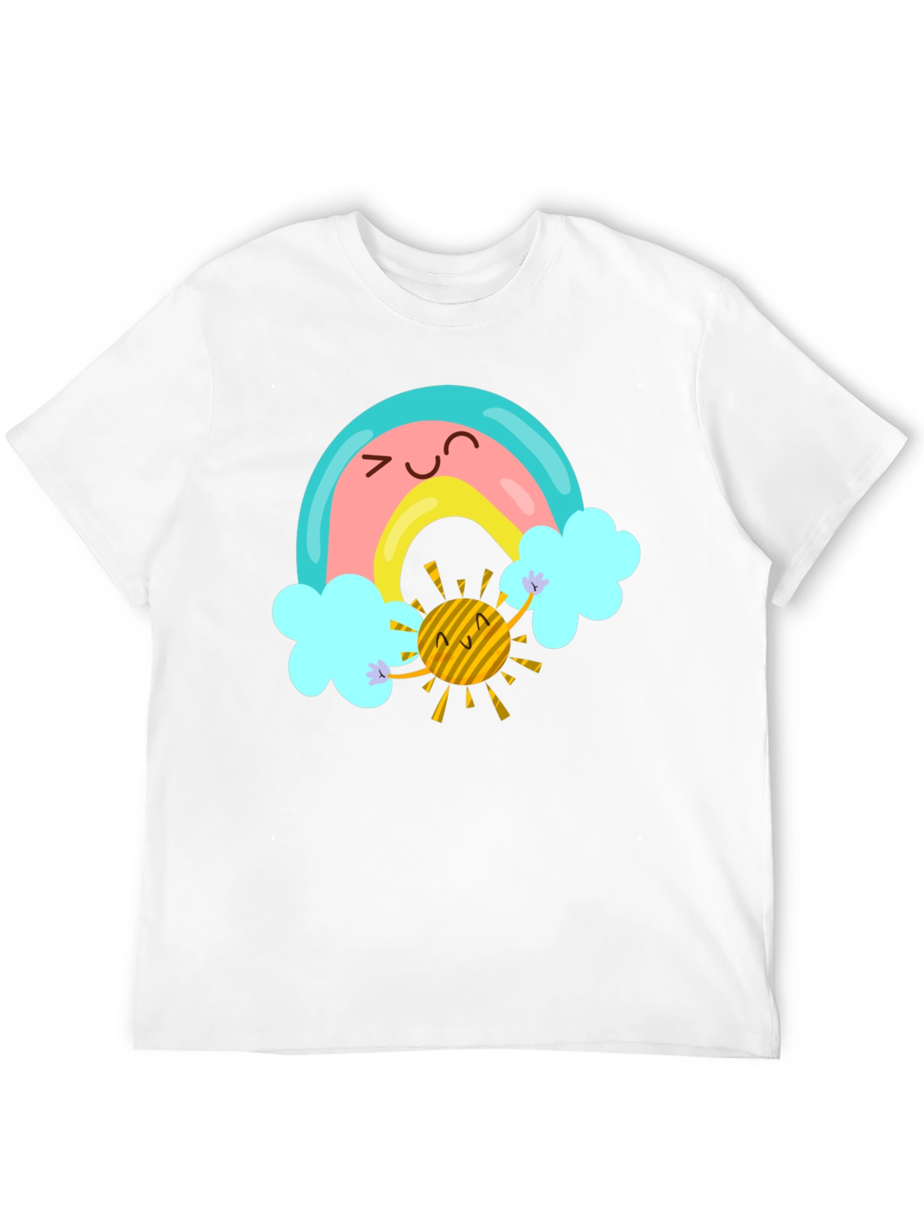 Cartoon Rainbow & Sun Graphic Black T-Shirt