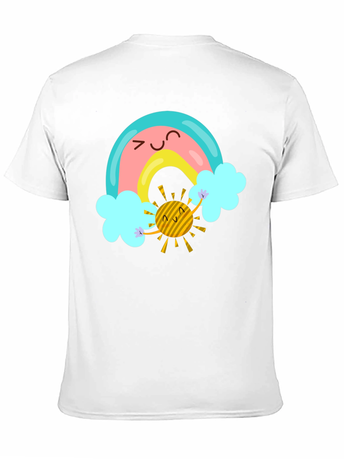 Cartoon Rainbow & Sun Graphic Black T-Shirt