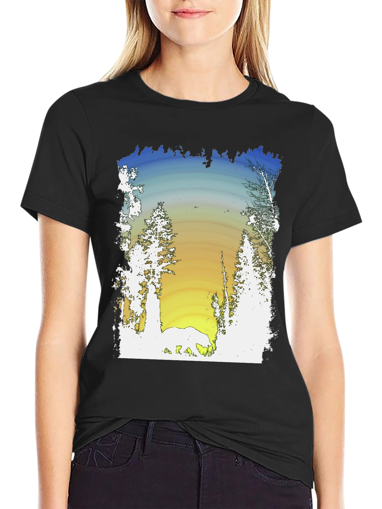 Nature Scene Graphic Black T-Shirt