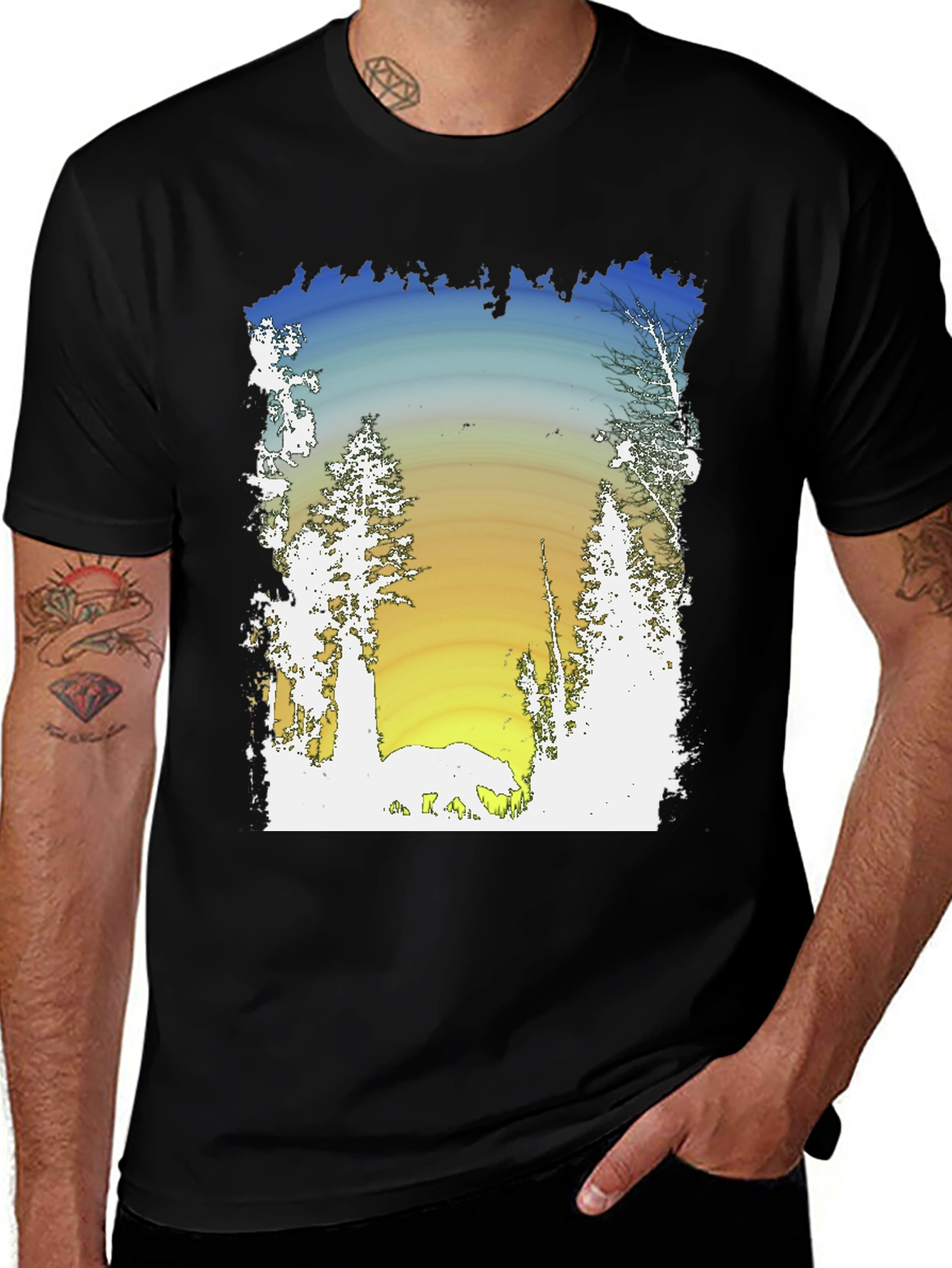 Nature Scene Graphic Black T-Shirt