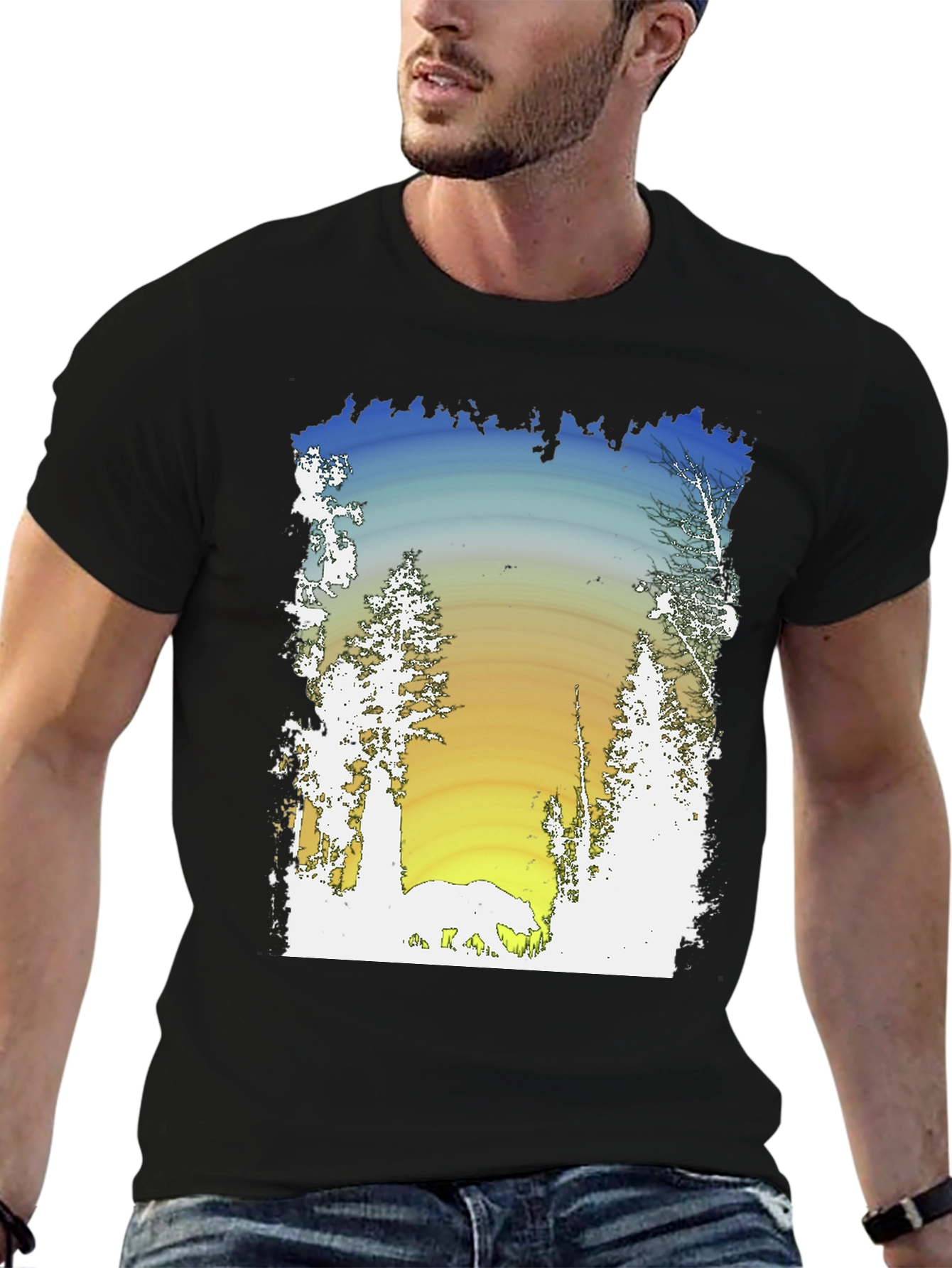 Nature Scene Graphic Black T-Shirt