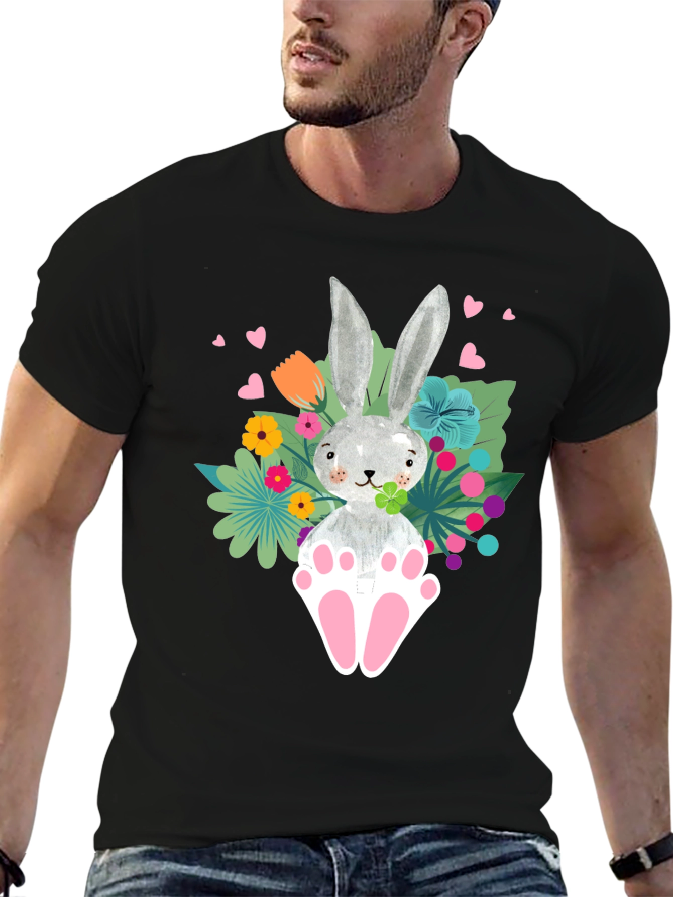 Easter Bunny Graphic Tee - Floral Rabbit T-Shirt