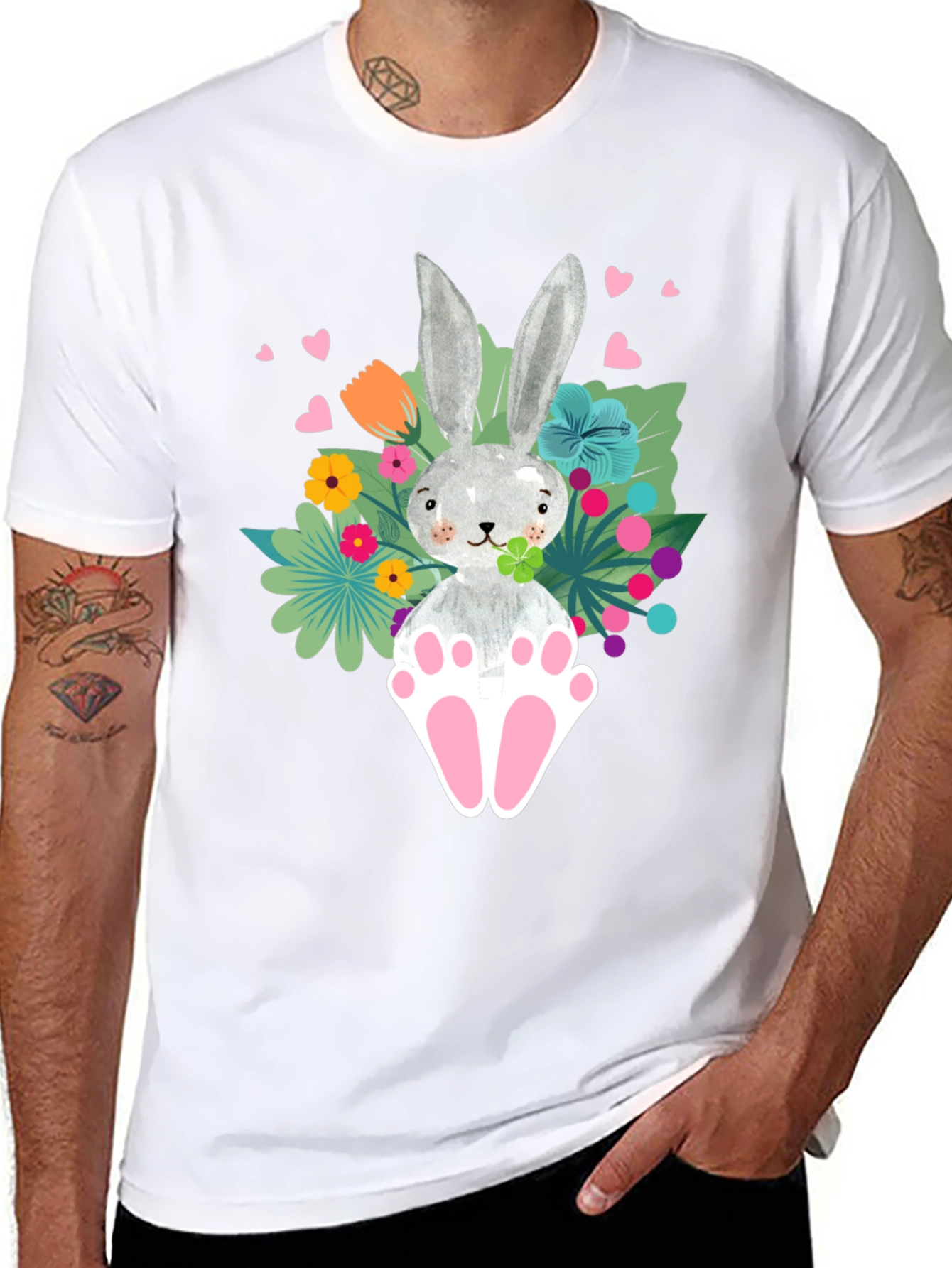 Easter Bunny Graphic Tee - Floral Rabbit T-Shirt