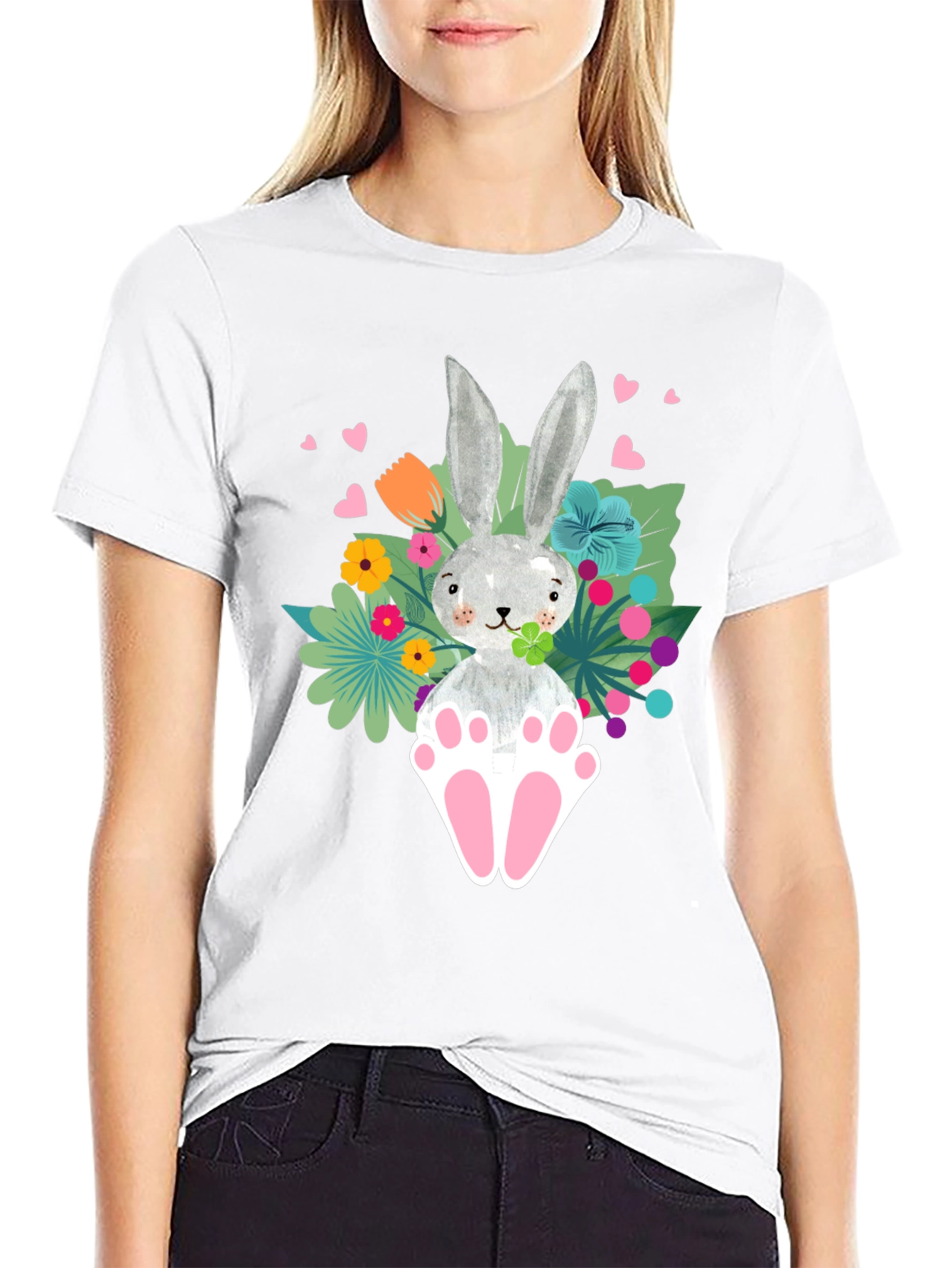 Easter Bunny Graphic Tee - Floral Rabbit T-Shirt