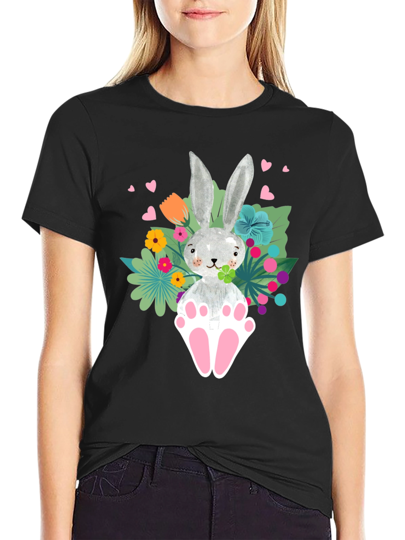 Easter Bunny Graphic Tee - Floral Rabbit T-Shirt