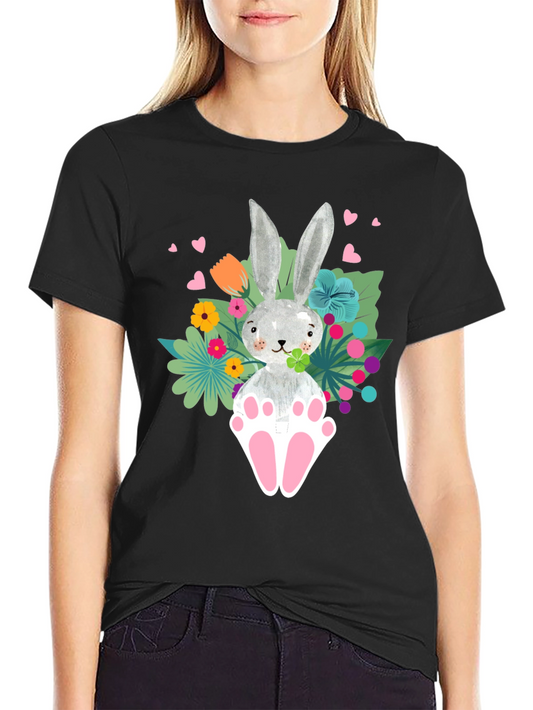 Easter Bunny Graphic Tee - Floral Rabbit T-Shirt