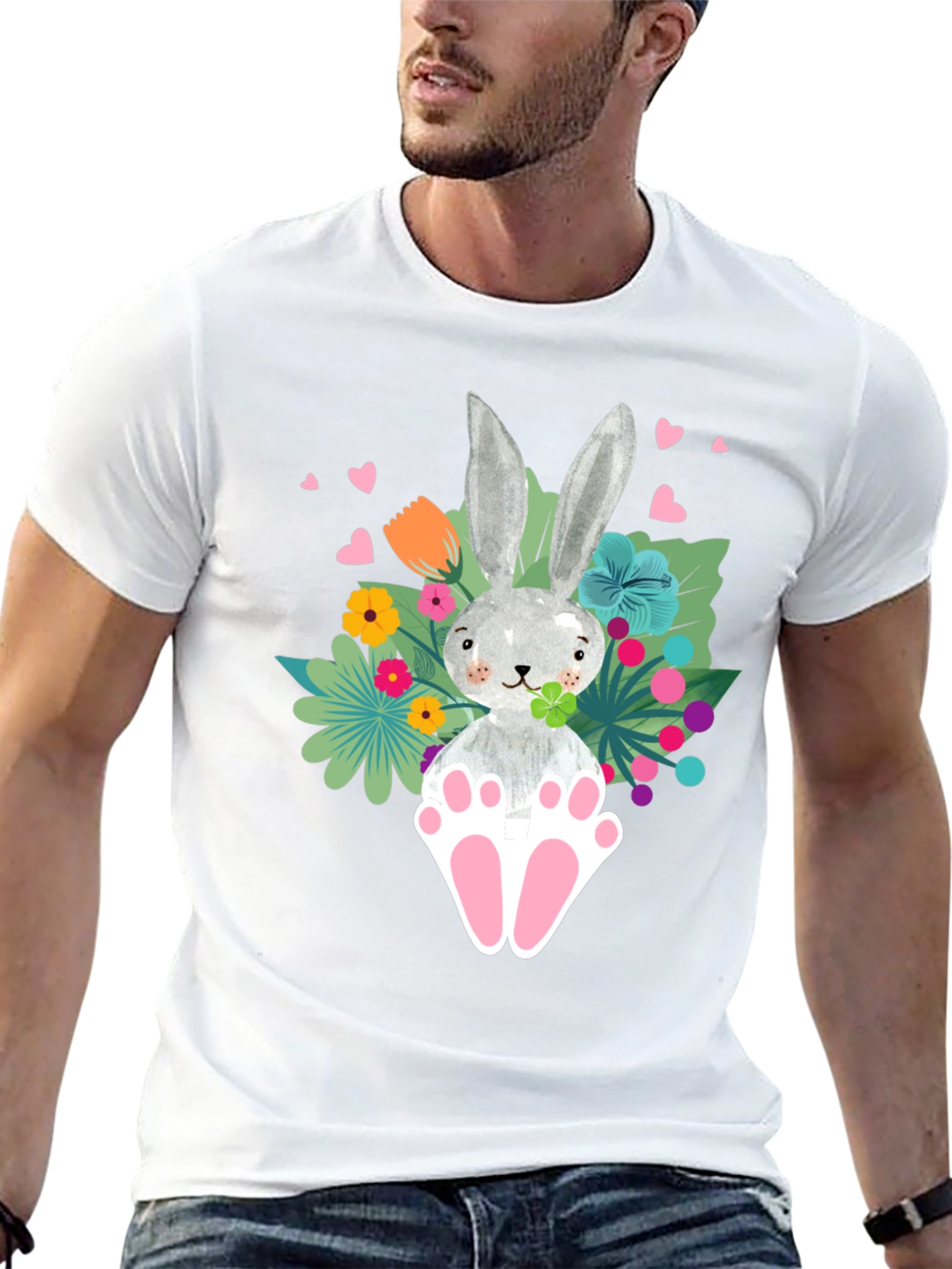 Easter Bunny Graphic Tee - Floral Rabbit T-Shirt