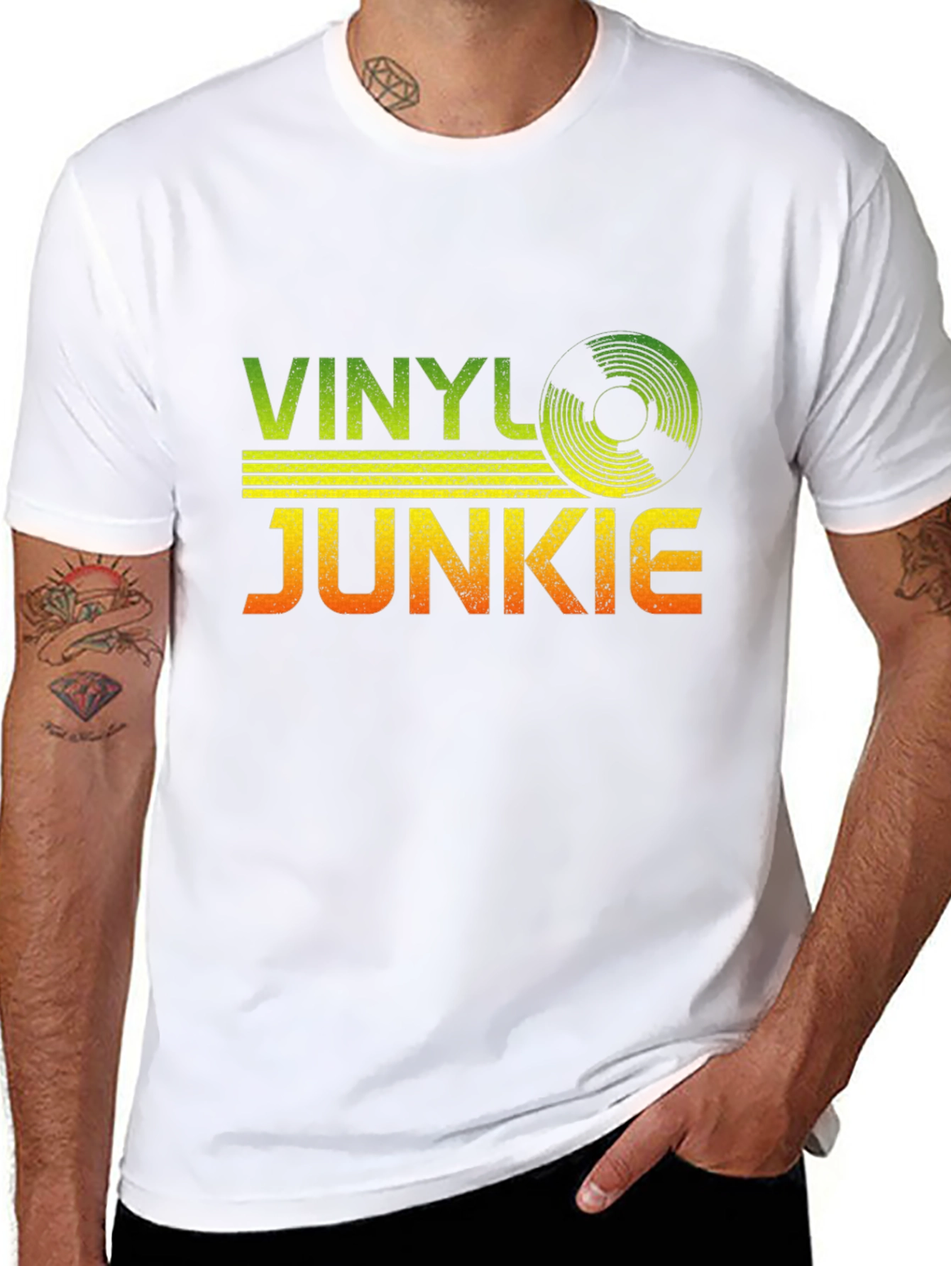 Vinyl Junkie Graphic T-Shirt - Retro Music Lover Tee