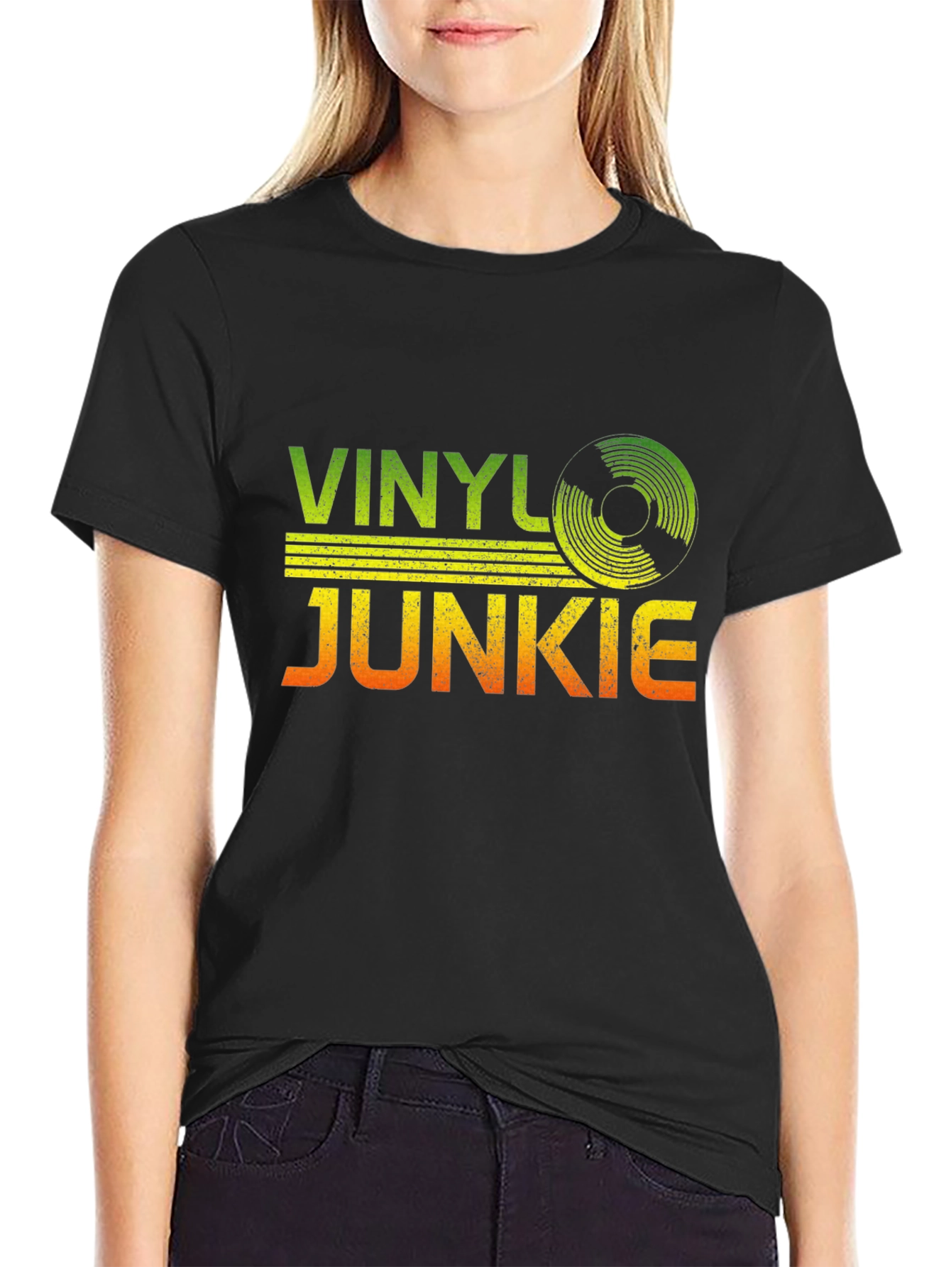 Vinyl Junkie Graphic T-Shirt - Retro Music Lover Tee