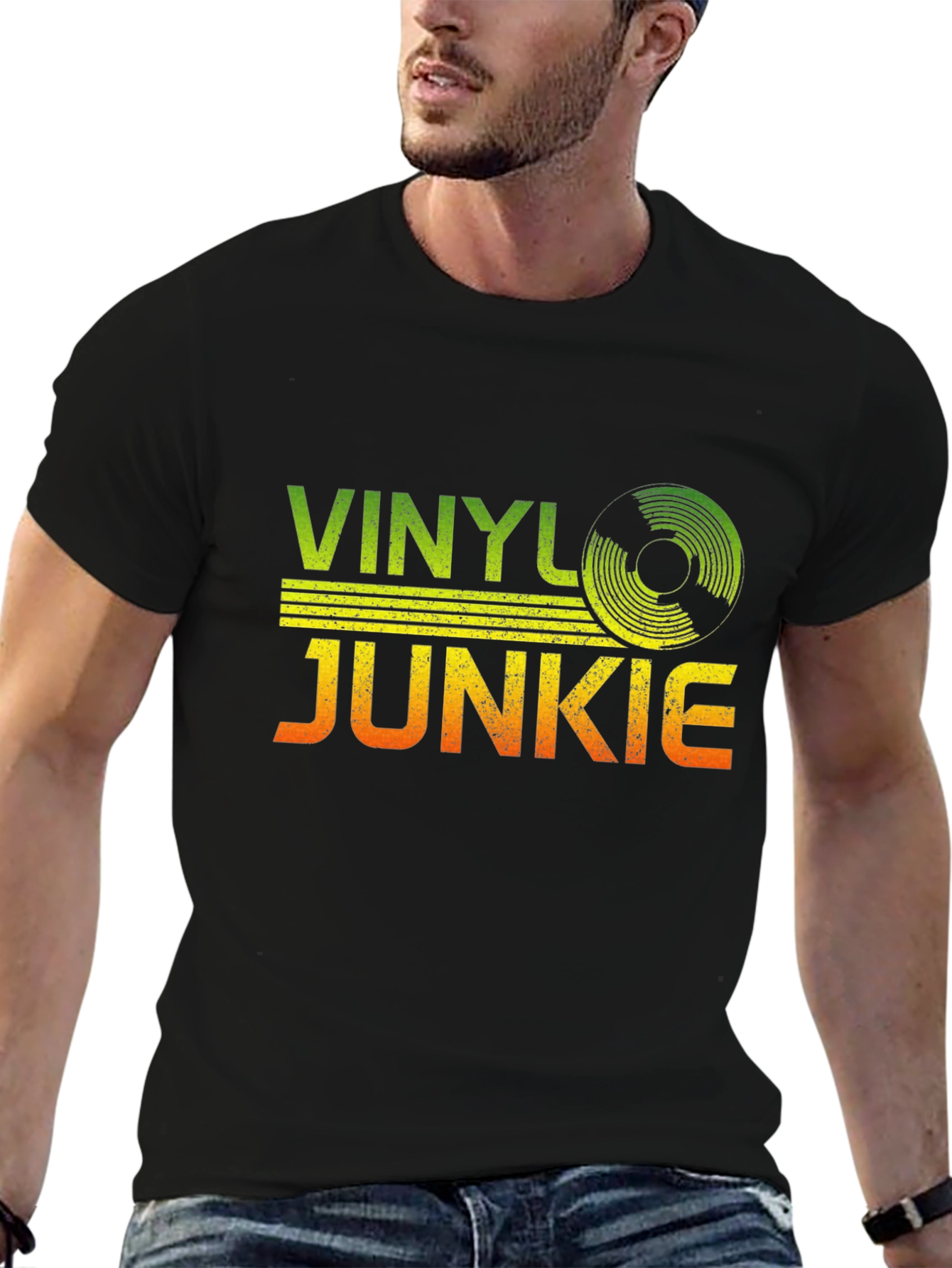 Vinyl Junkie Graphic T-Shirt - Retro Music Lover Tee