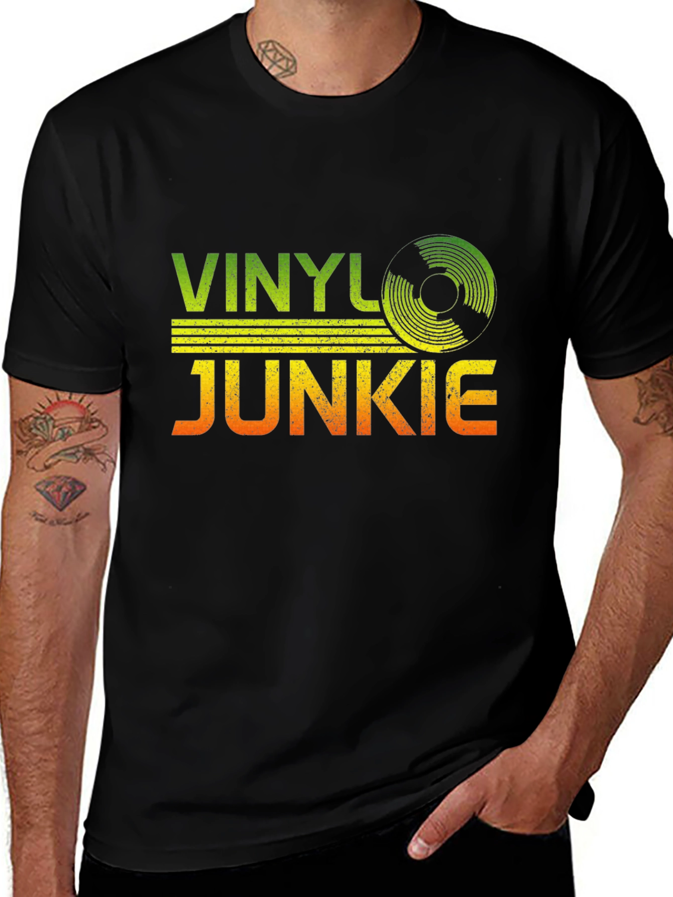 Vinyl Junkie Graphic T-Shirt - Retro Music Lover Tee