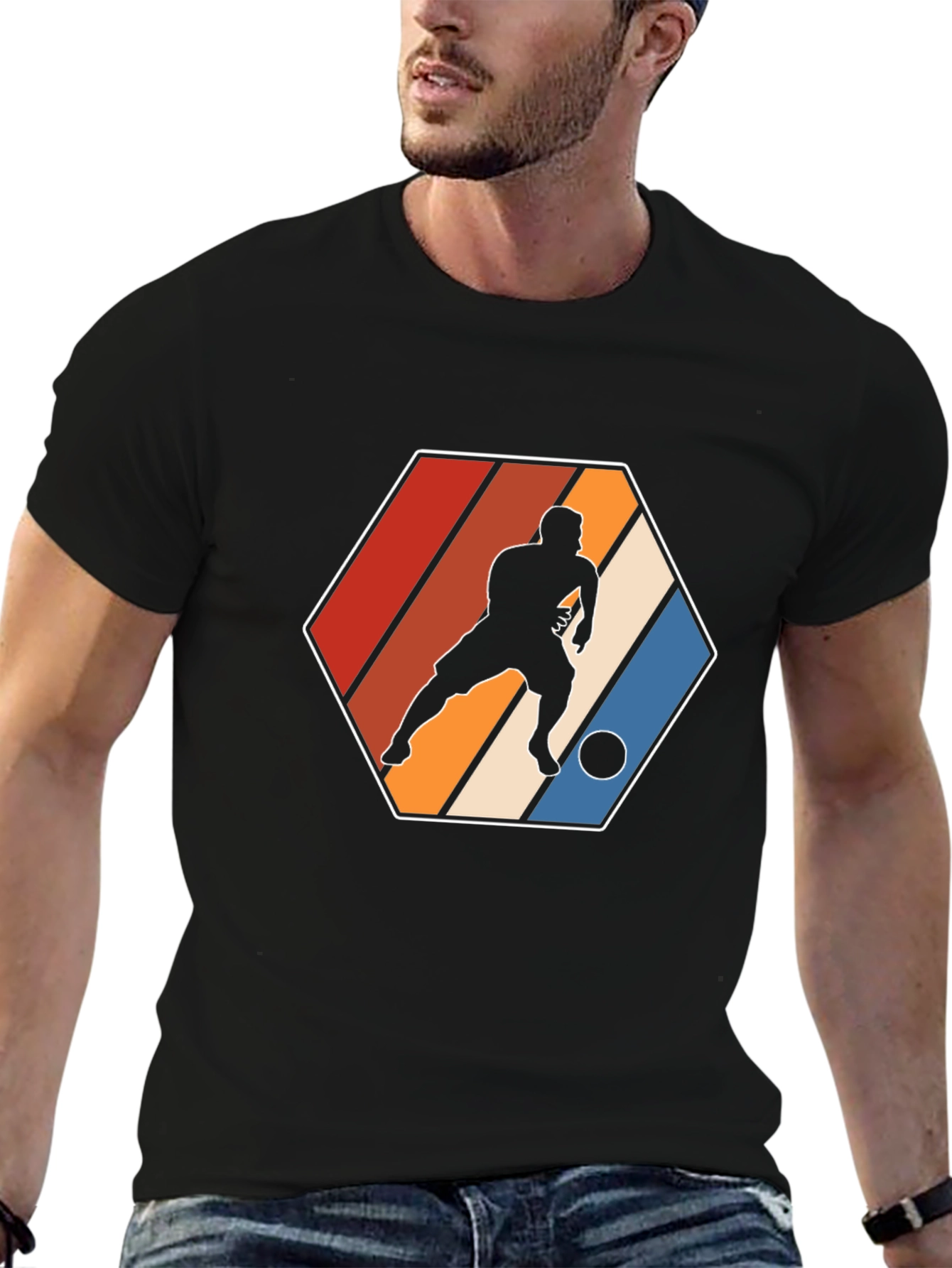 Retro Soccer Player Graphic Tee - Black