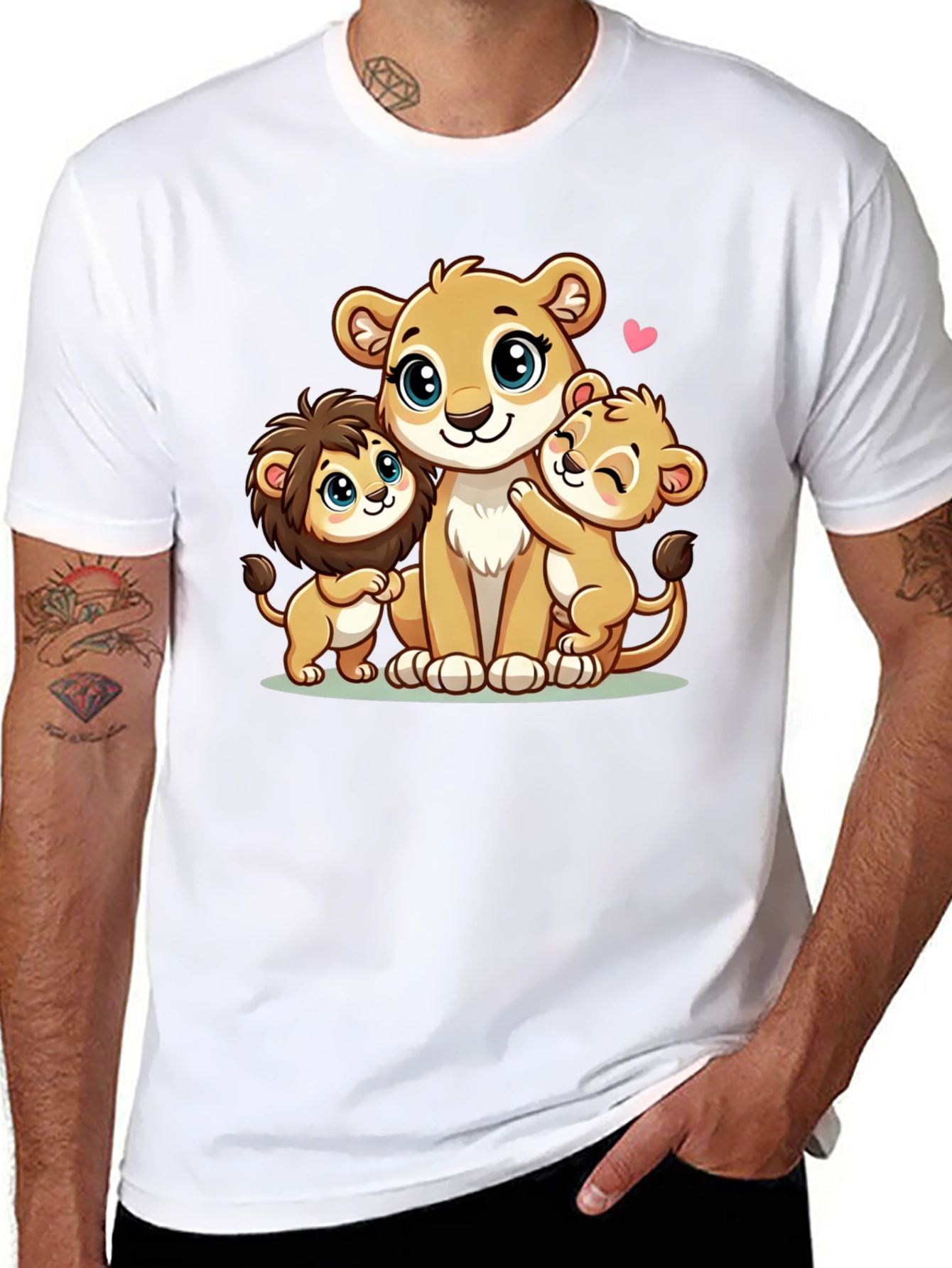 Cute Lion Family Black T-Shirt