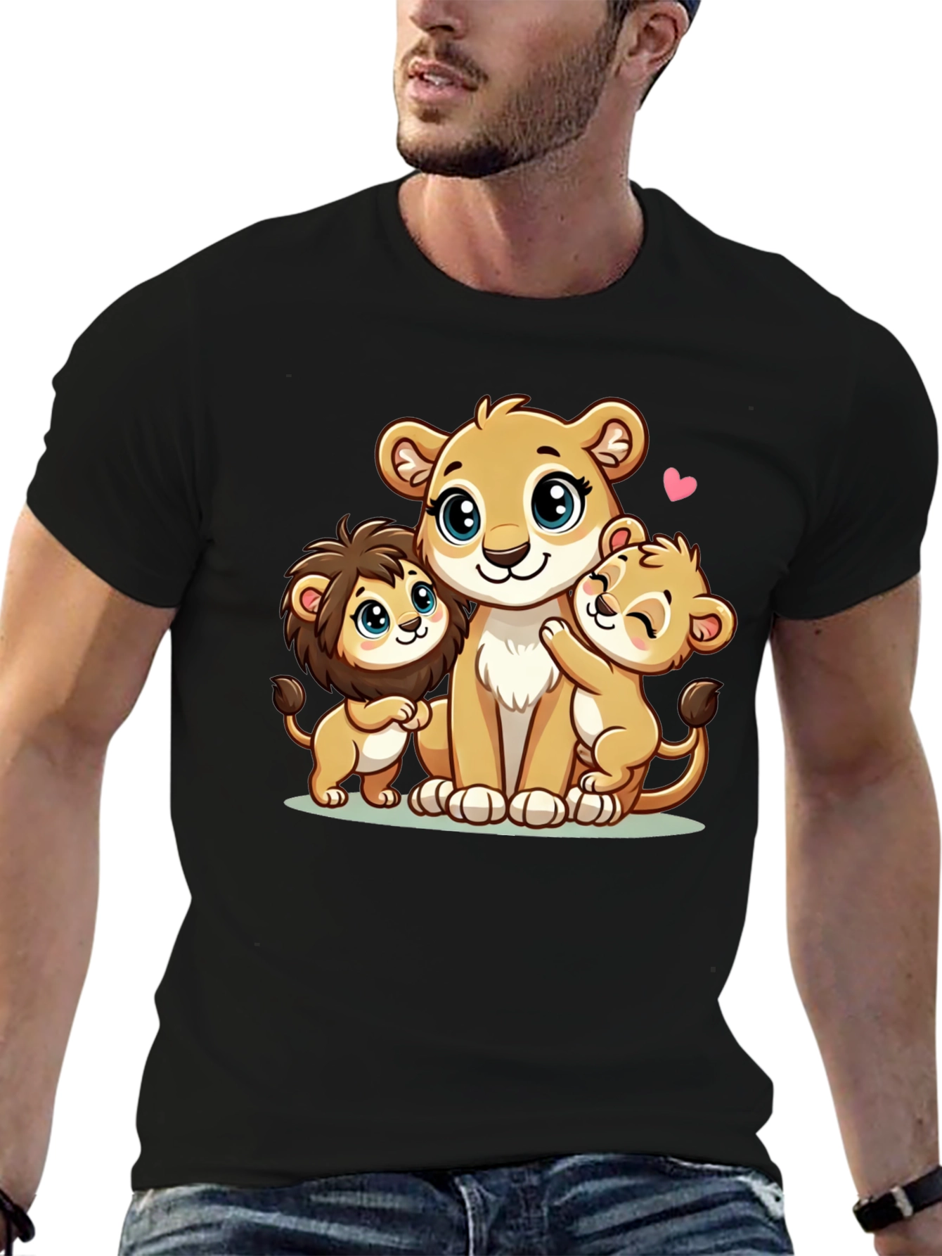 Cute Lion Family Black T-Shirt