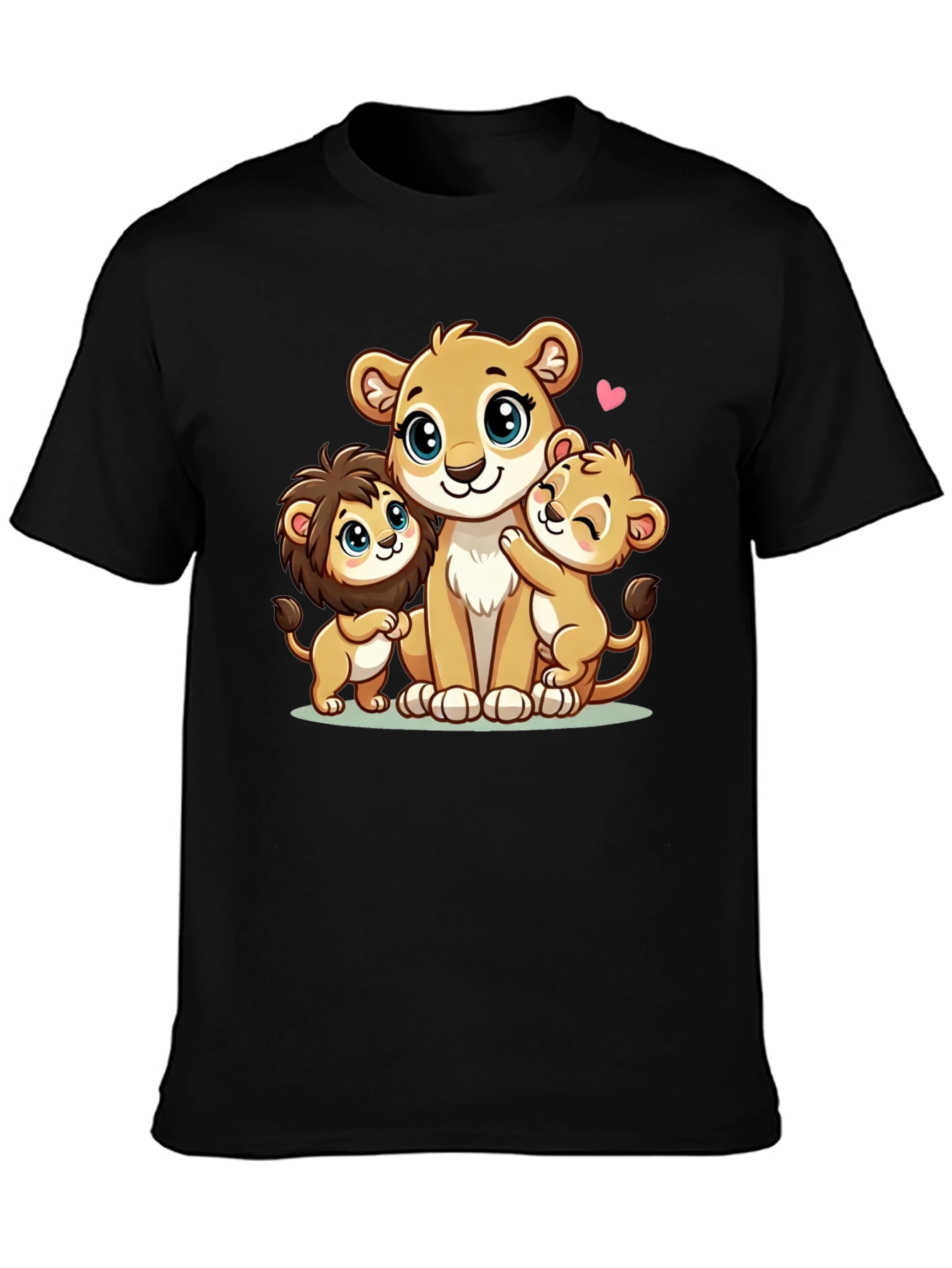 Cute Lion Family Black T-Shirt