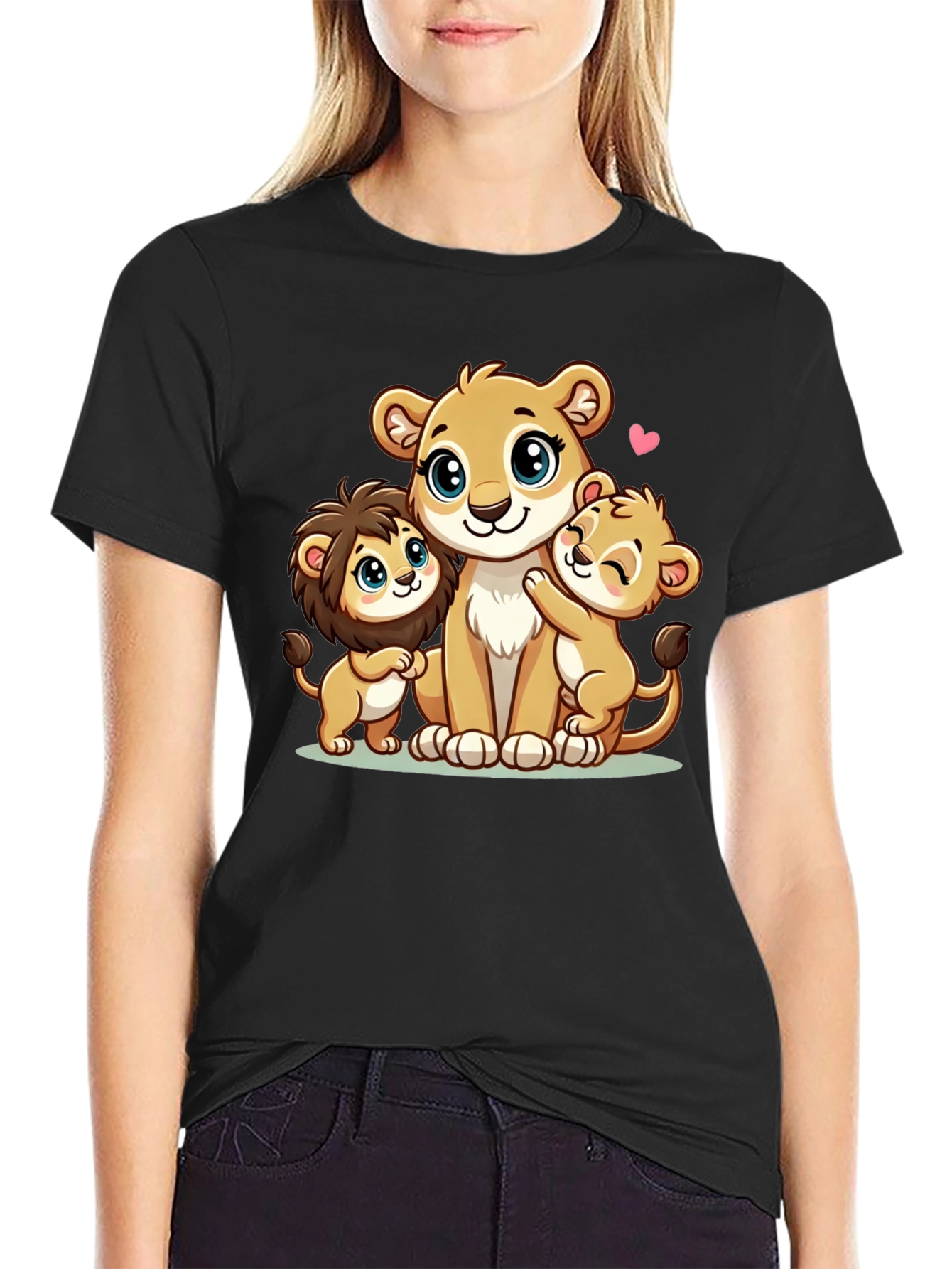 Cute Lion Family Black T-Shirt