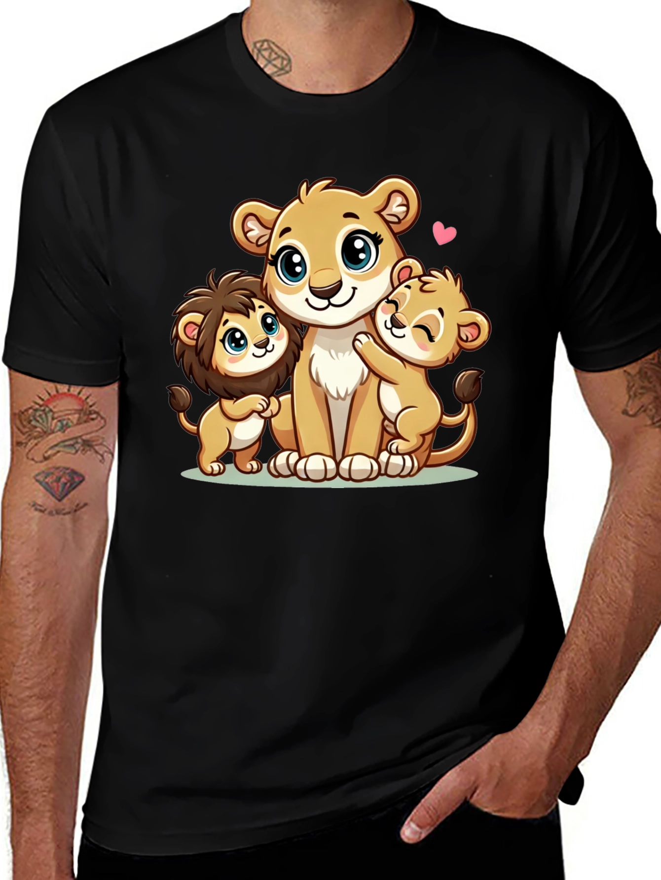 Cute Lion Family Black T-Shirt