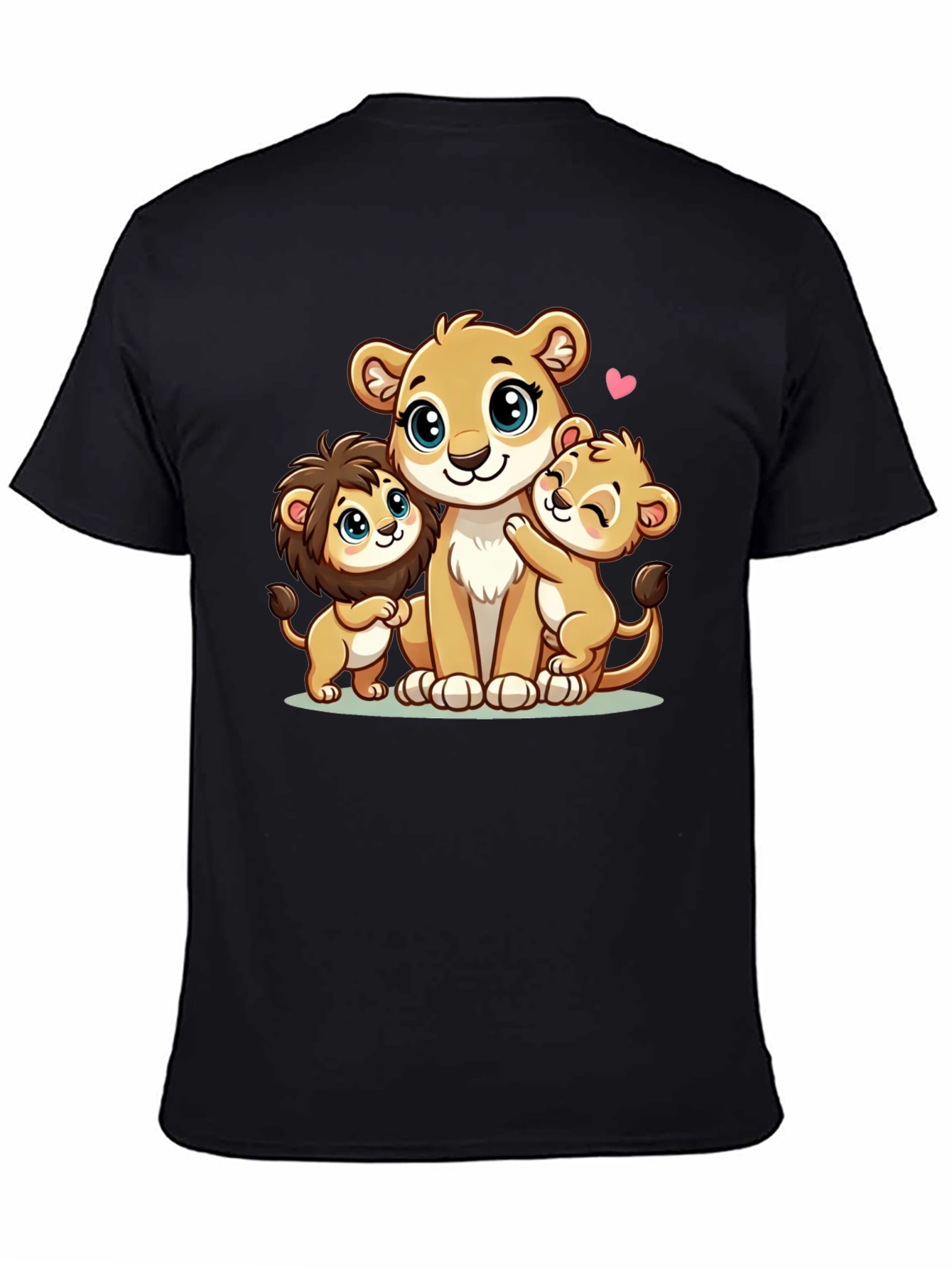 Cute Lion Family Black T-Shirt