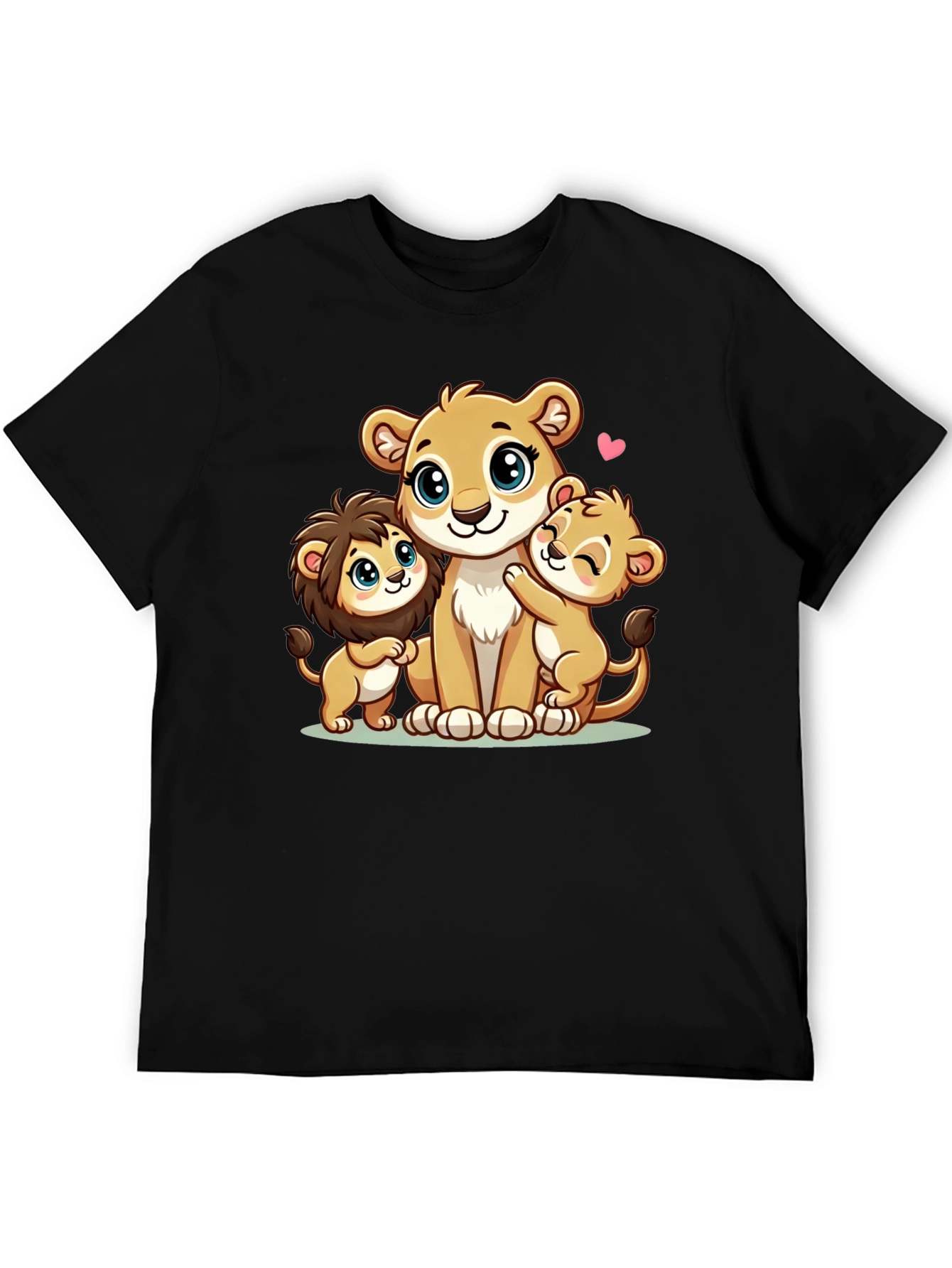 Cute Lion Family Black T-Shirt