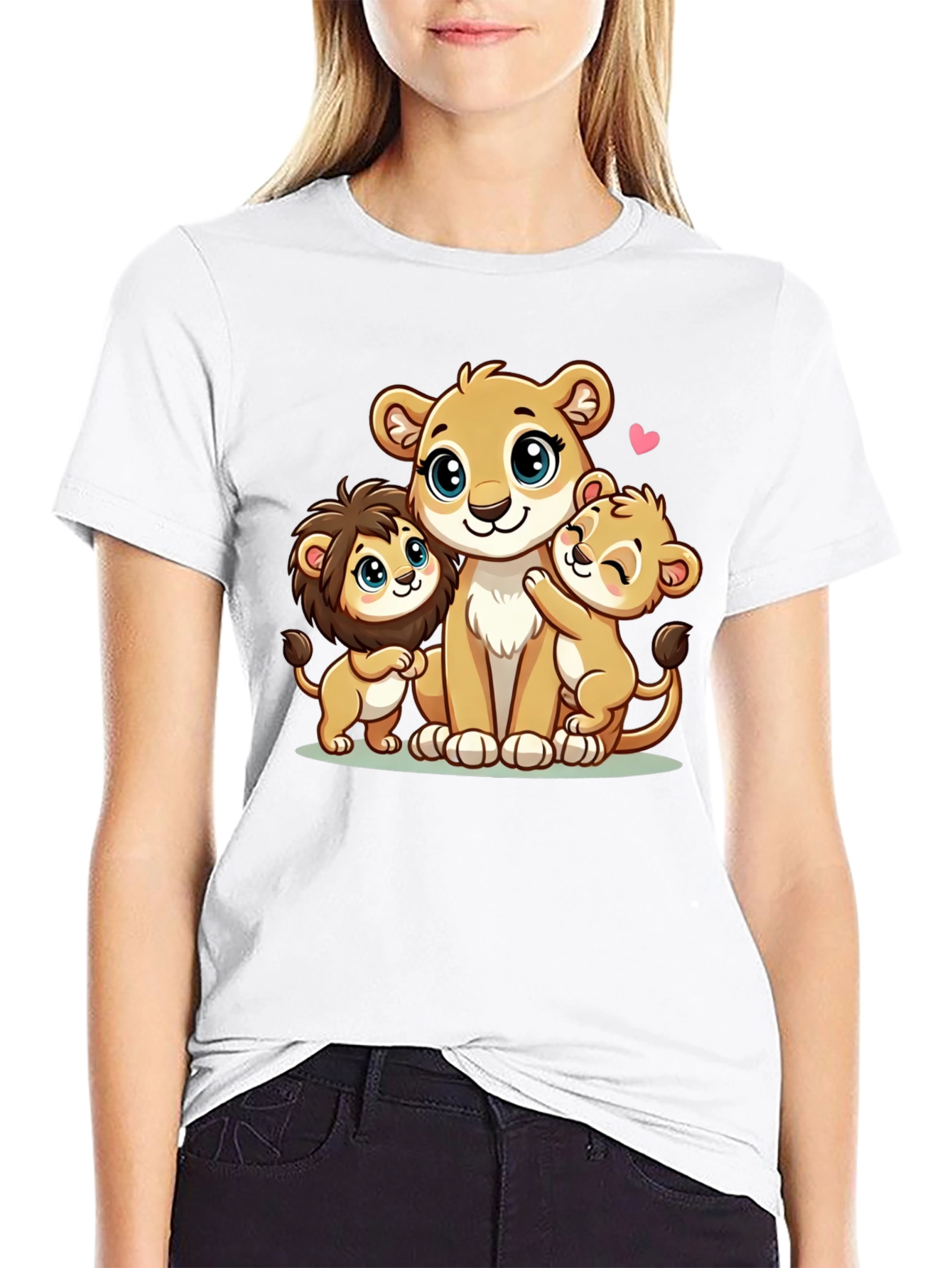 Cute Lion Family Black T-Shirt