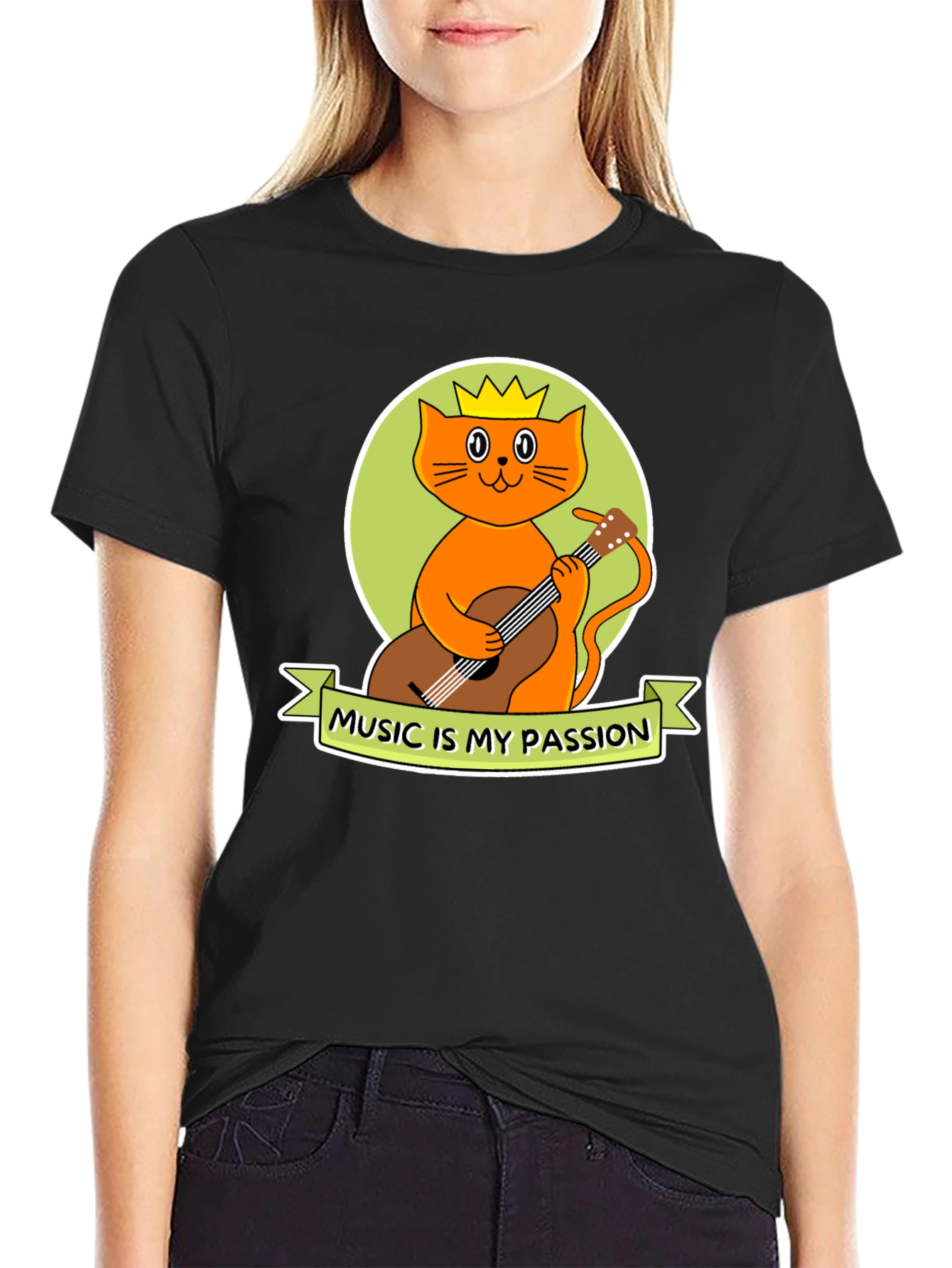 Music Lover Tee: Cat with Guitar