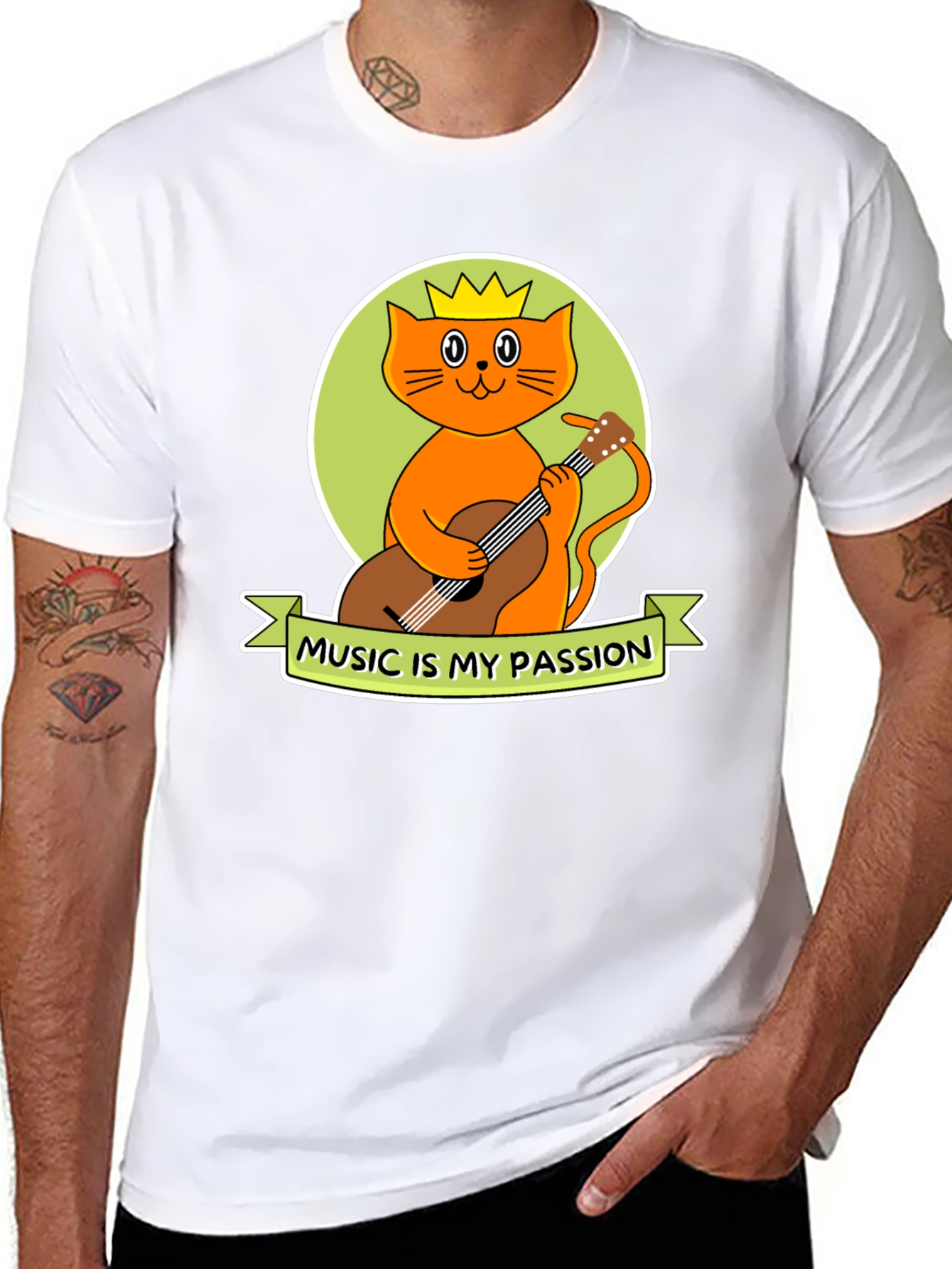 Music Lover Tee: Cat with Guitar