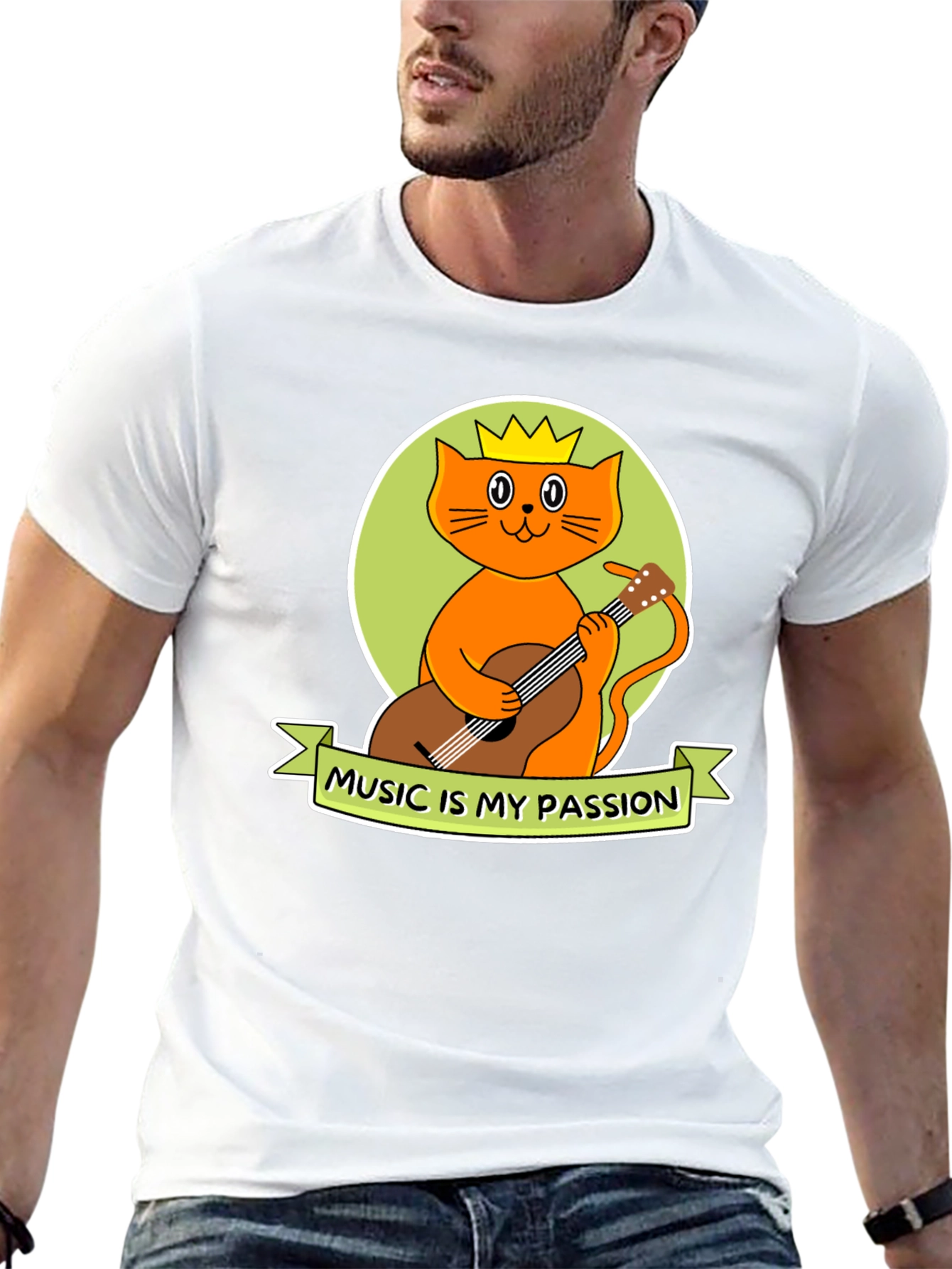Music Lover Tee: Cat with Guitar